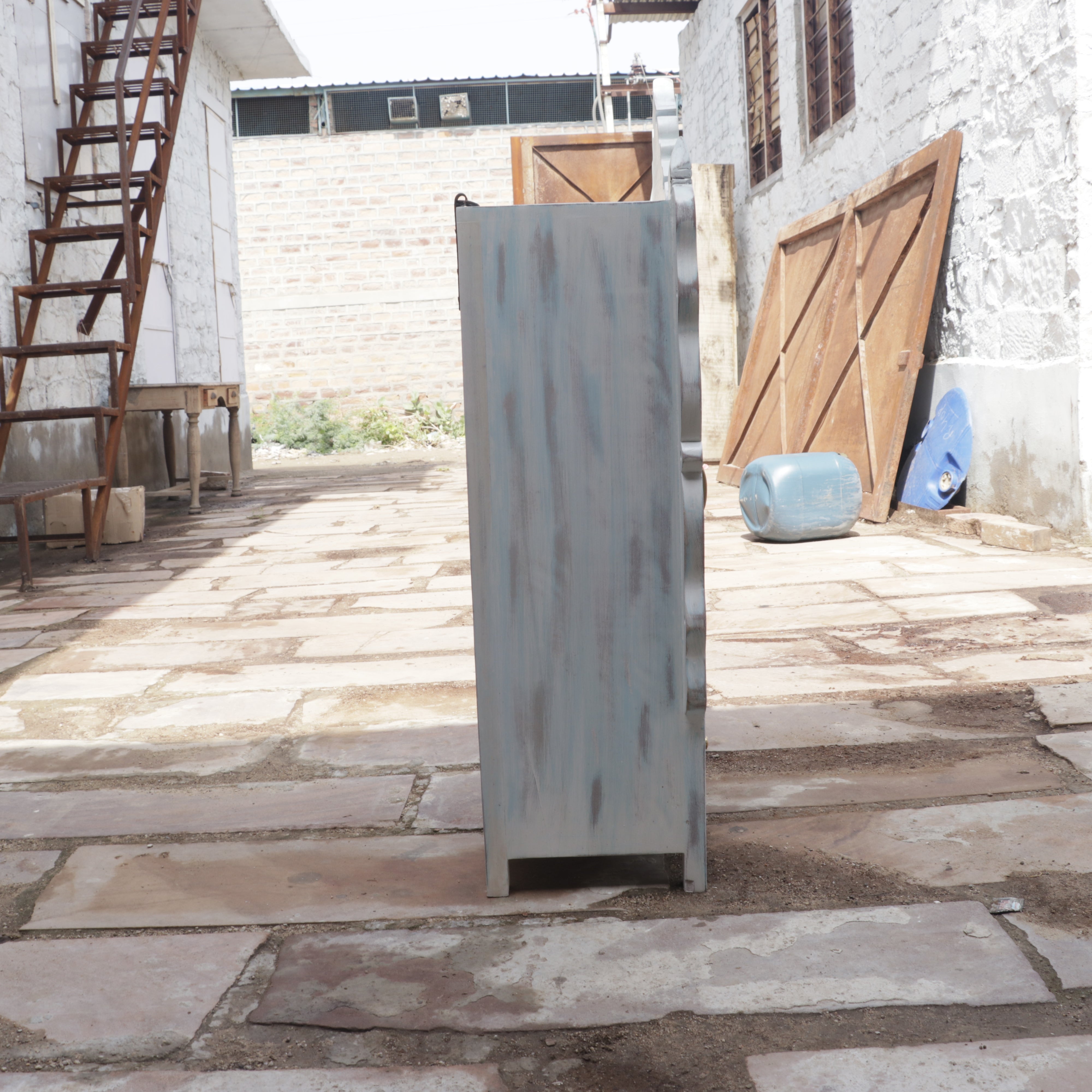 Traditional Old Vintage Blue Distressed Wooden Handmade Temple Temple