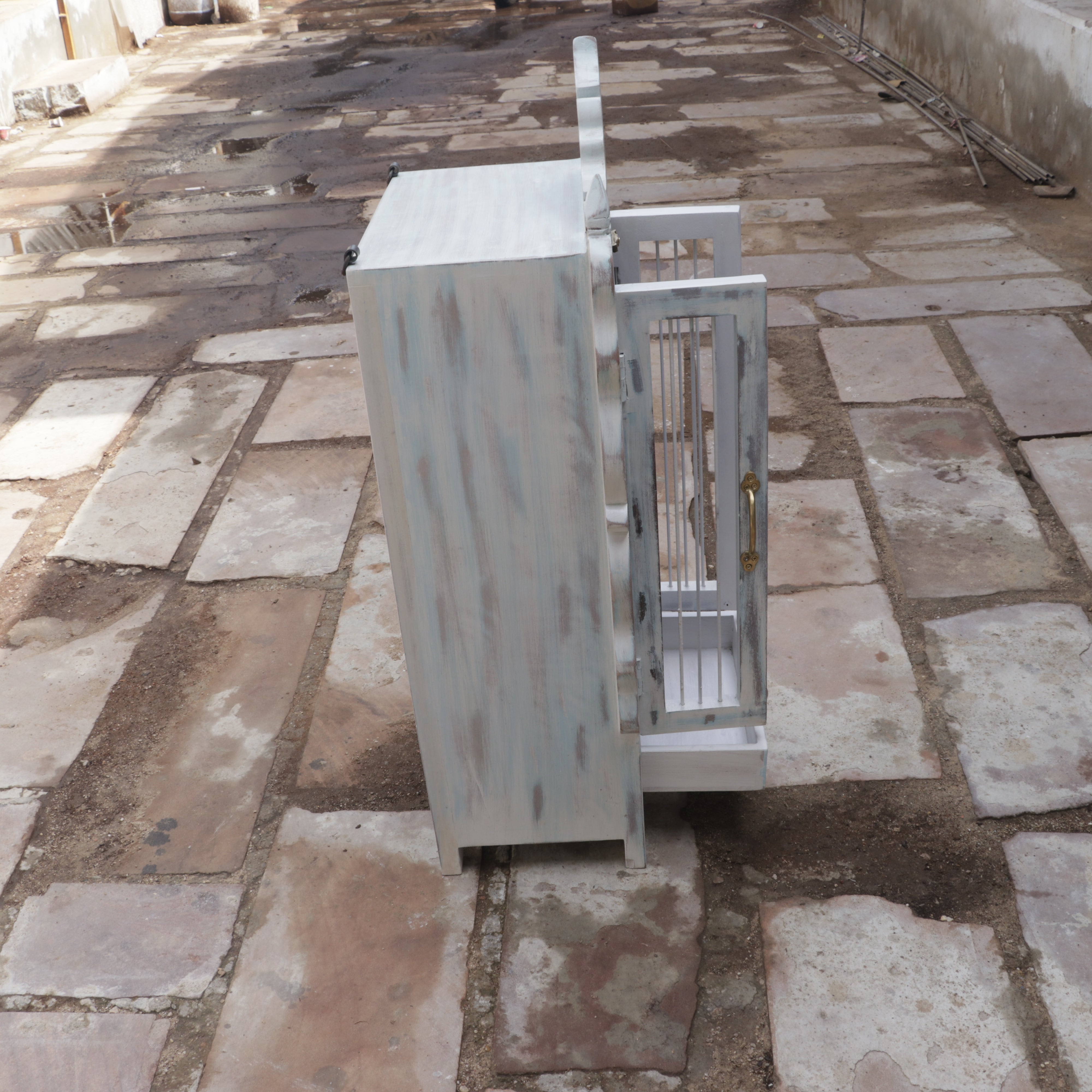 Traditional Old Vintage Blue Distressed Wooden Handmade Temple Temple