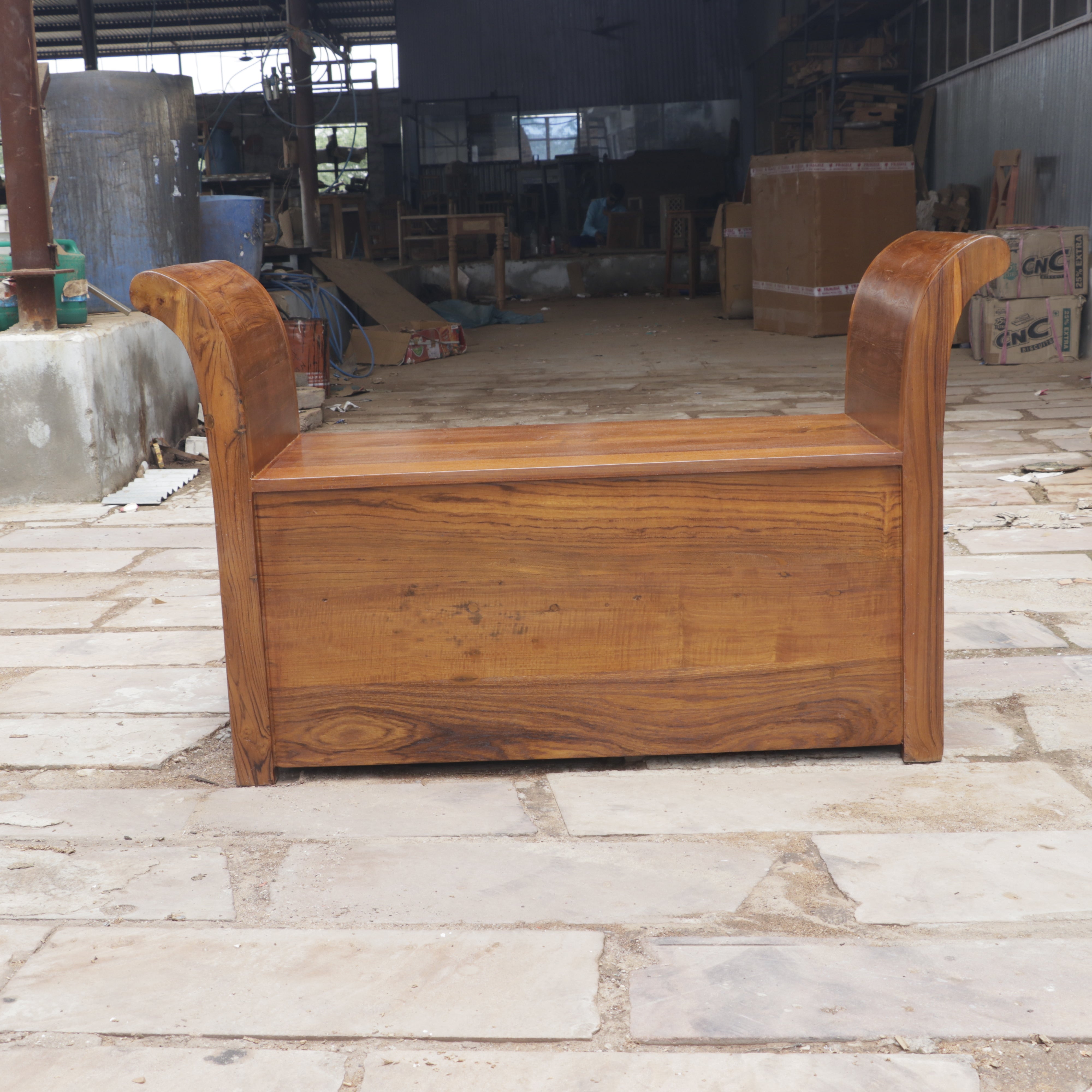 Aesthetic Curved Arm Antique Tiles Wooden Handmade Couch Bench