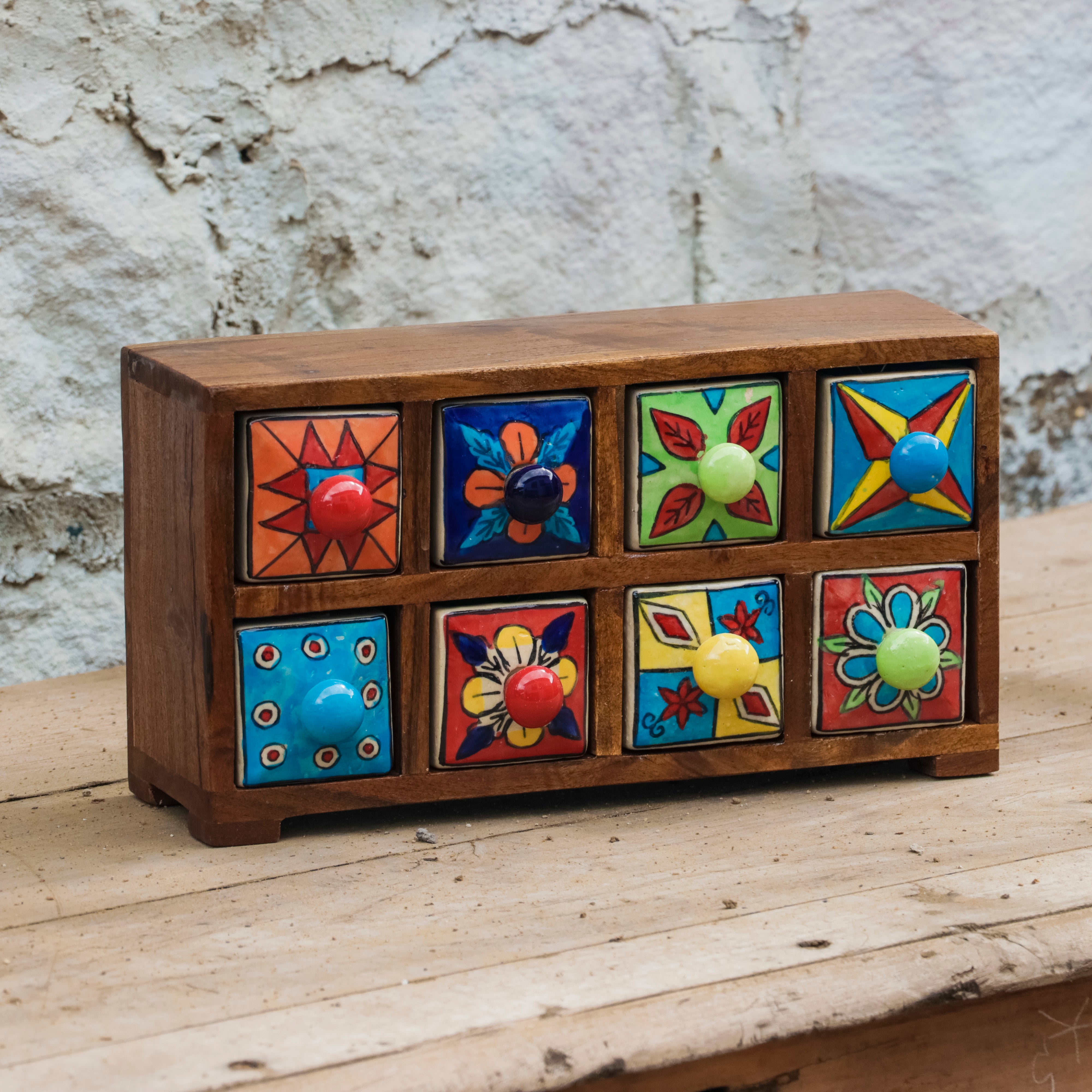 Colourful Multiple Handmade Drawers Ceramic Chest Desk Organizer