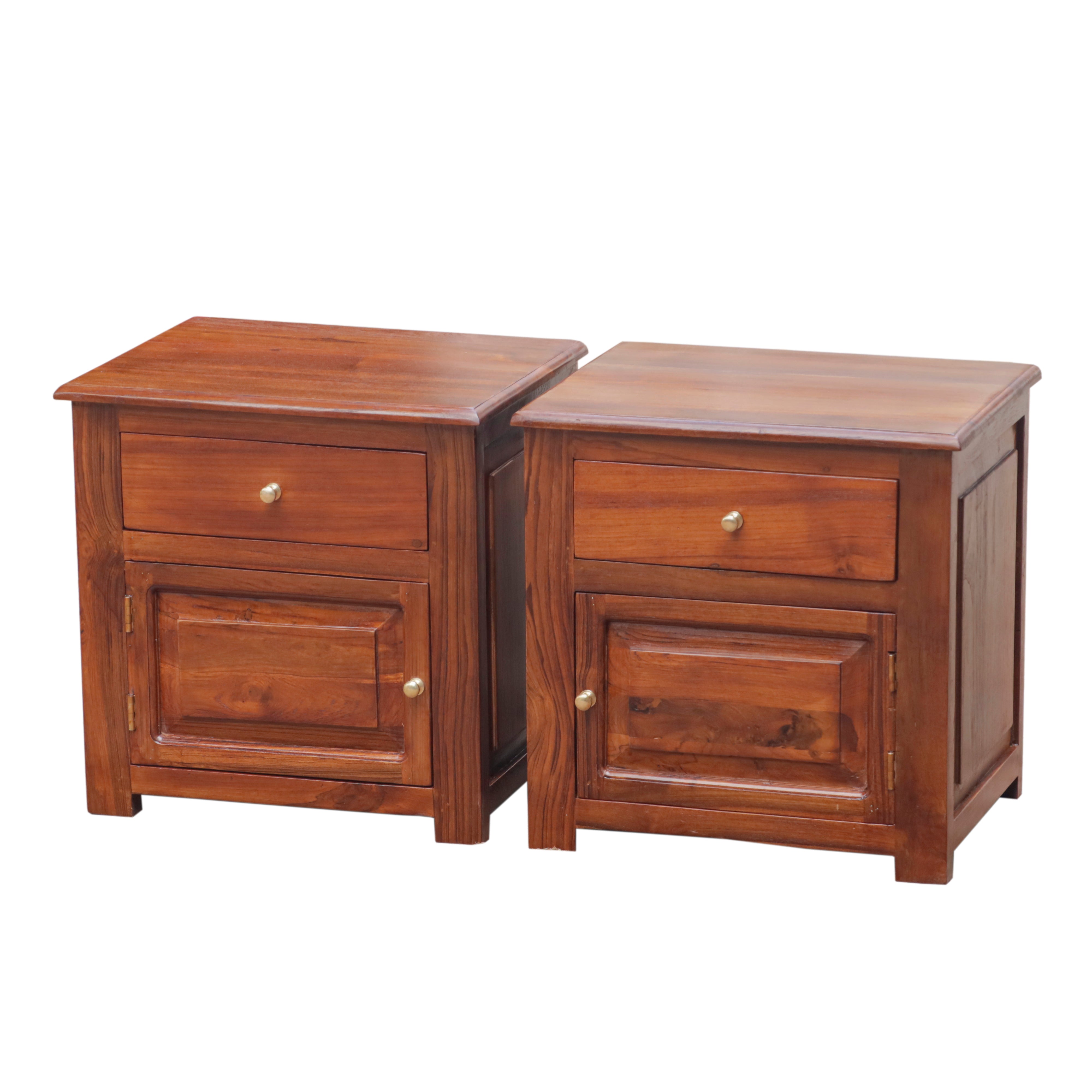 Aristocratic Natural Wooden Single Drawer Bedside with Storage (Set of 2) Bedside