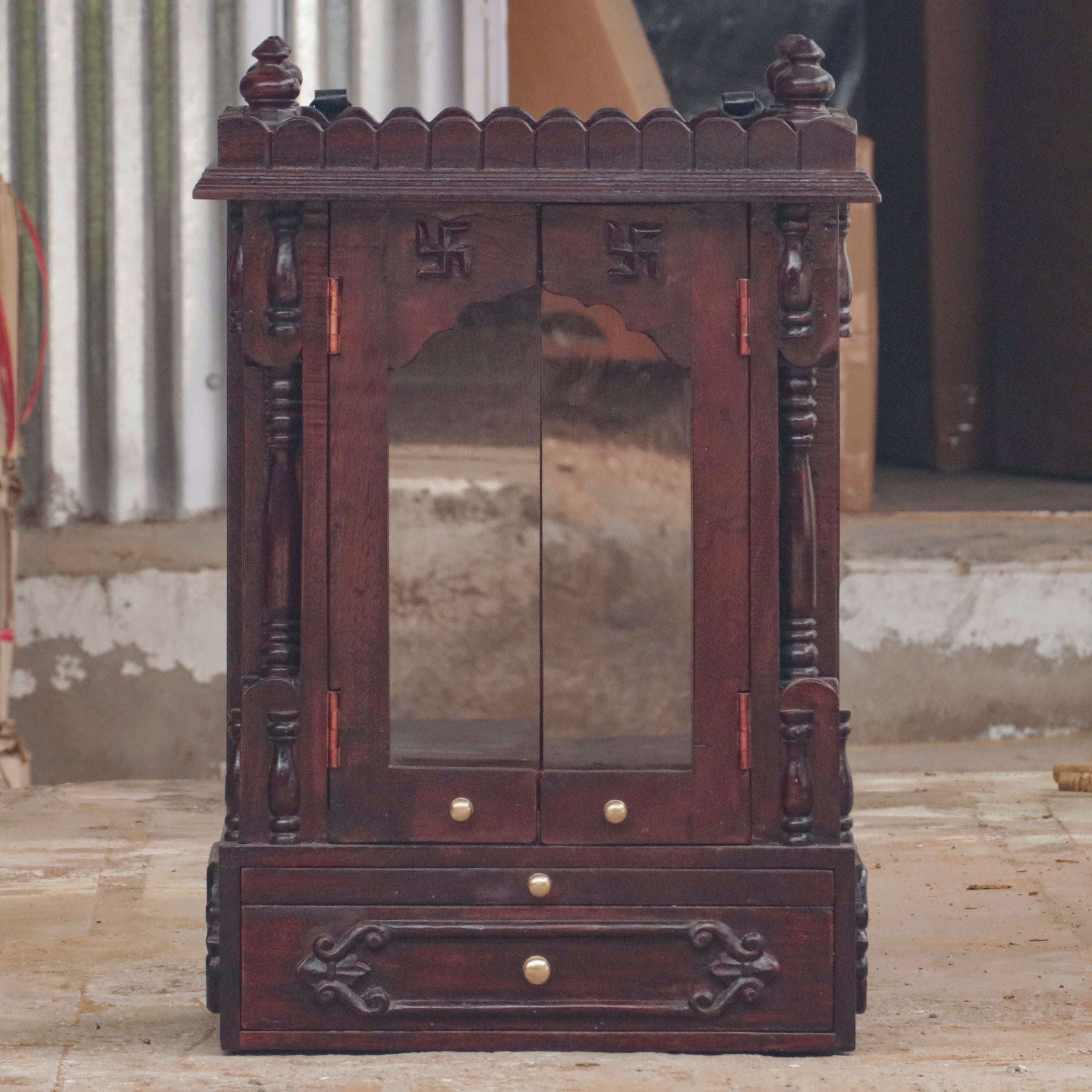 Vintage Dark Mahogany Spiritual Wooden Handmade Temple Temple