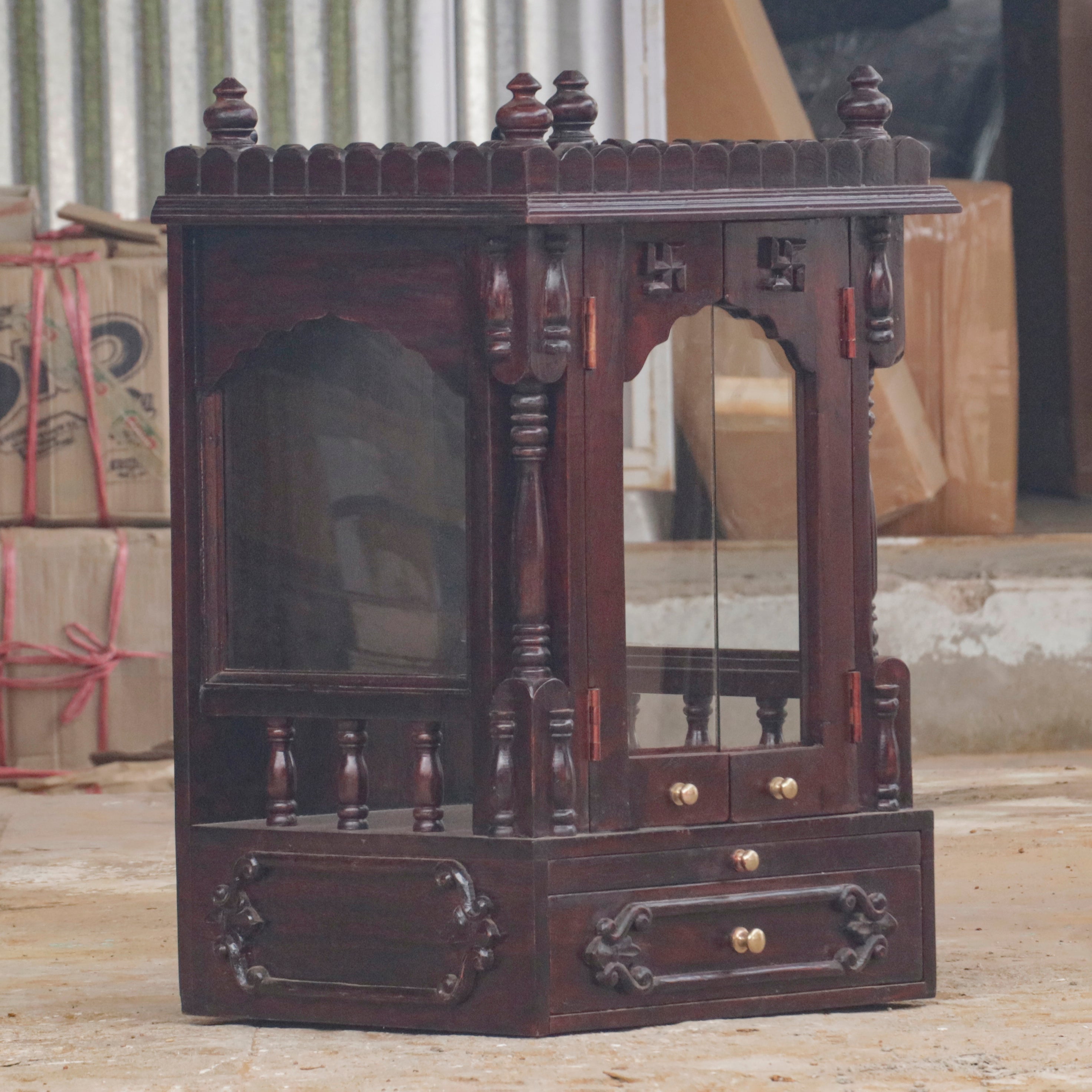 Vintage Dark Mahogany Spiritual Wooden Handmade Temple Temple