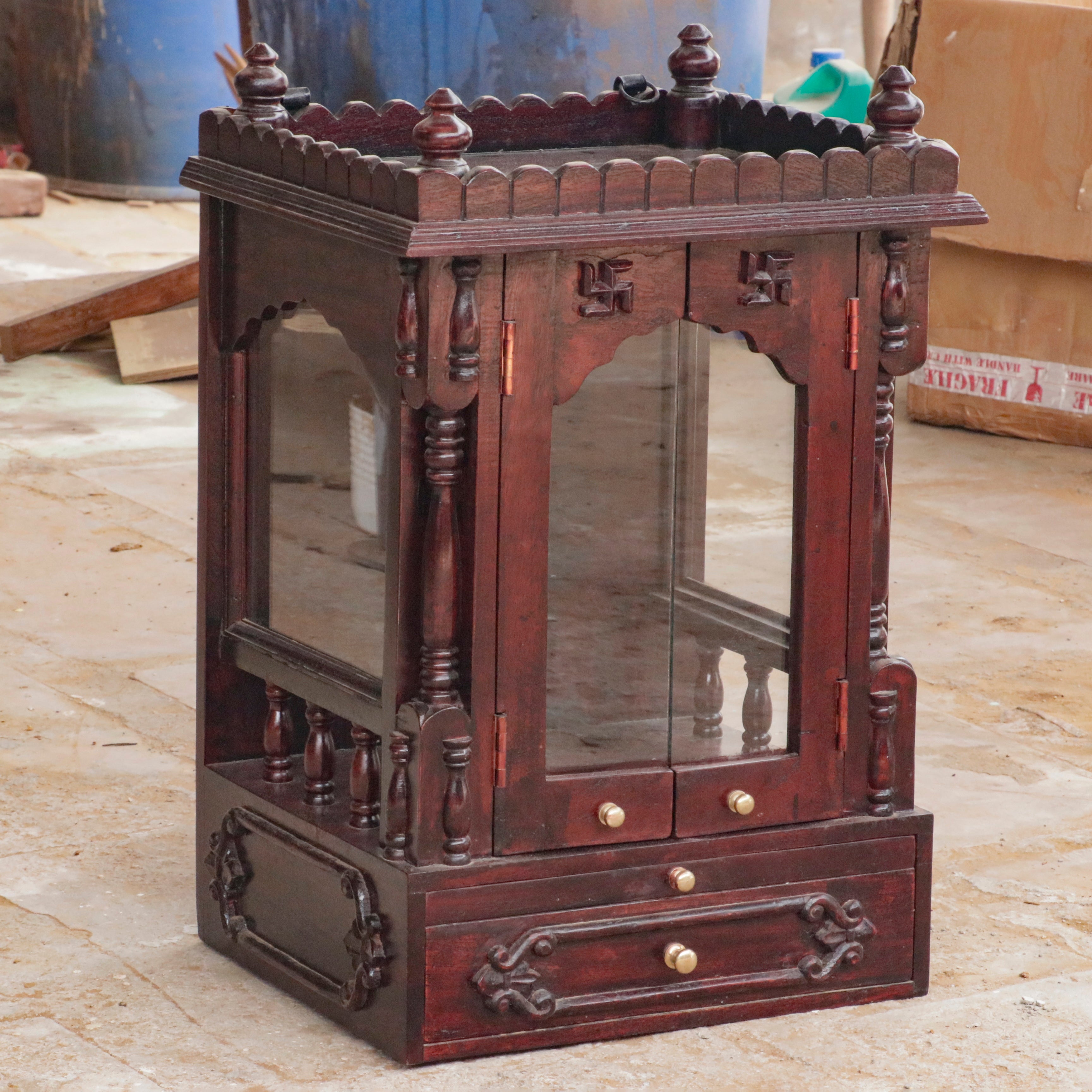 Vintage Dark Mahogany Spiritual Wooden Handmade Temple Temple