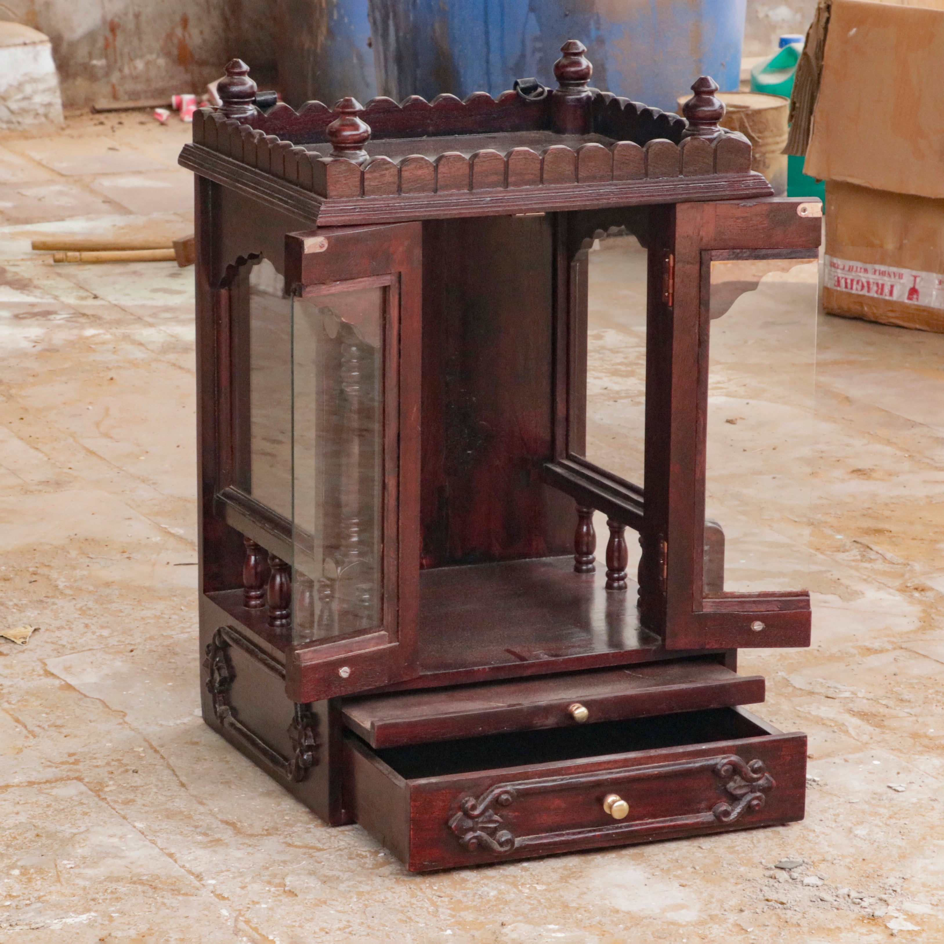 Vintage Dark Mahogany Spiritual Wooden Handmade Temple Temple