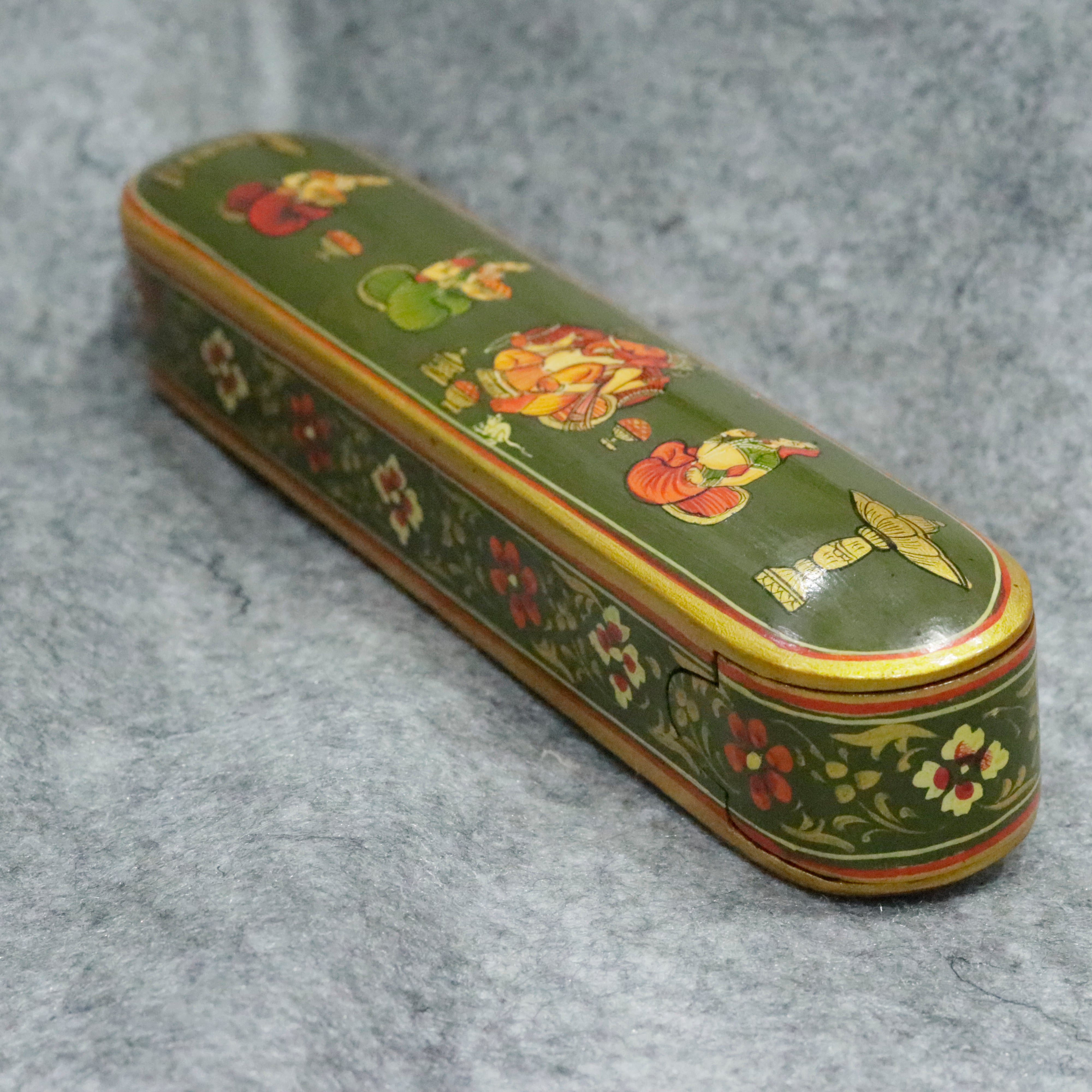 Artisan-Crafted Pen & Pencil Box: Traditional Indian Hand-Painted Elegance Wooden Box