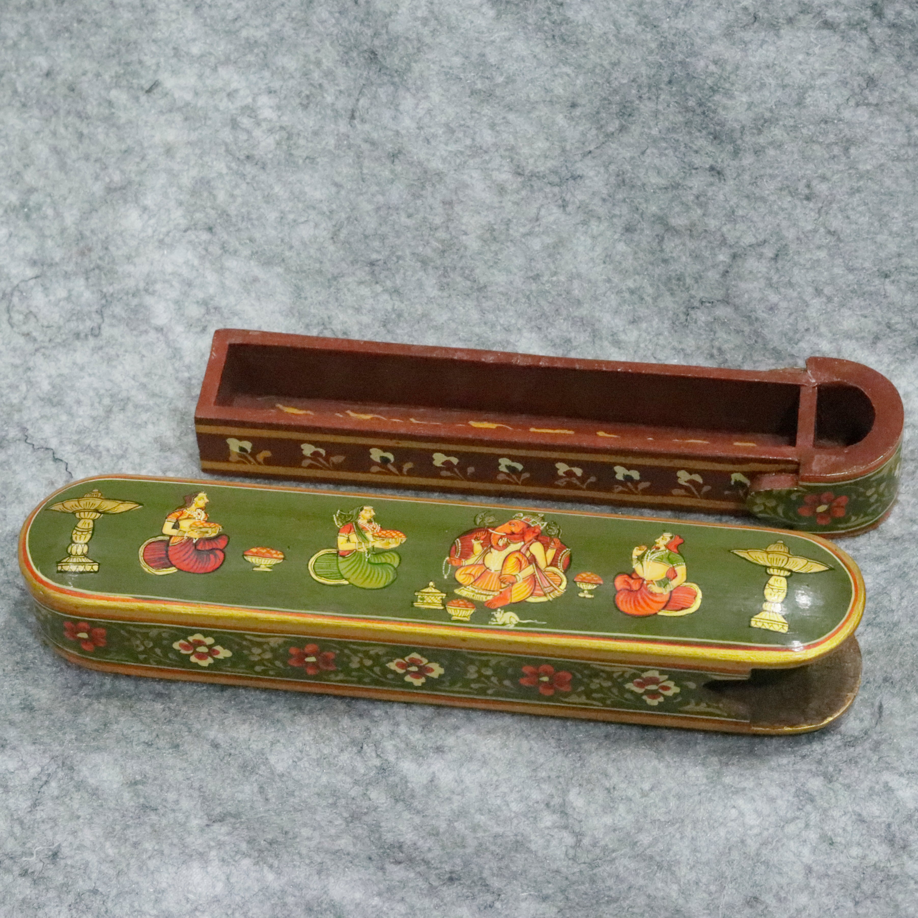 Artisan-Crafted Pen & Pencil Box: Traditional Indian Hand-Painted Elegance Wooden Box