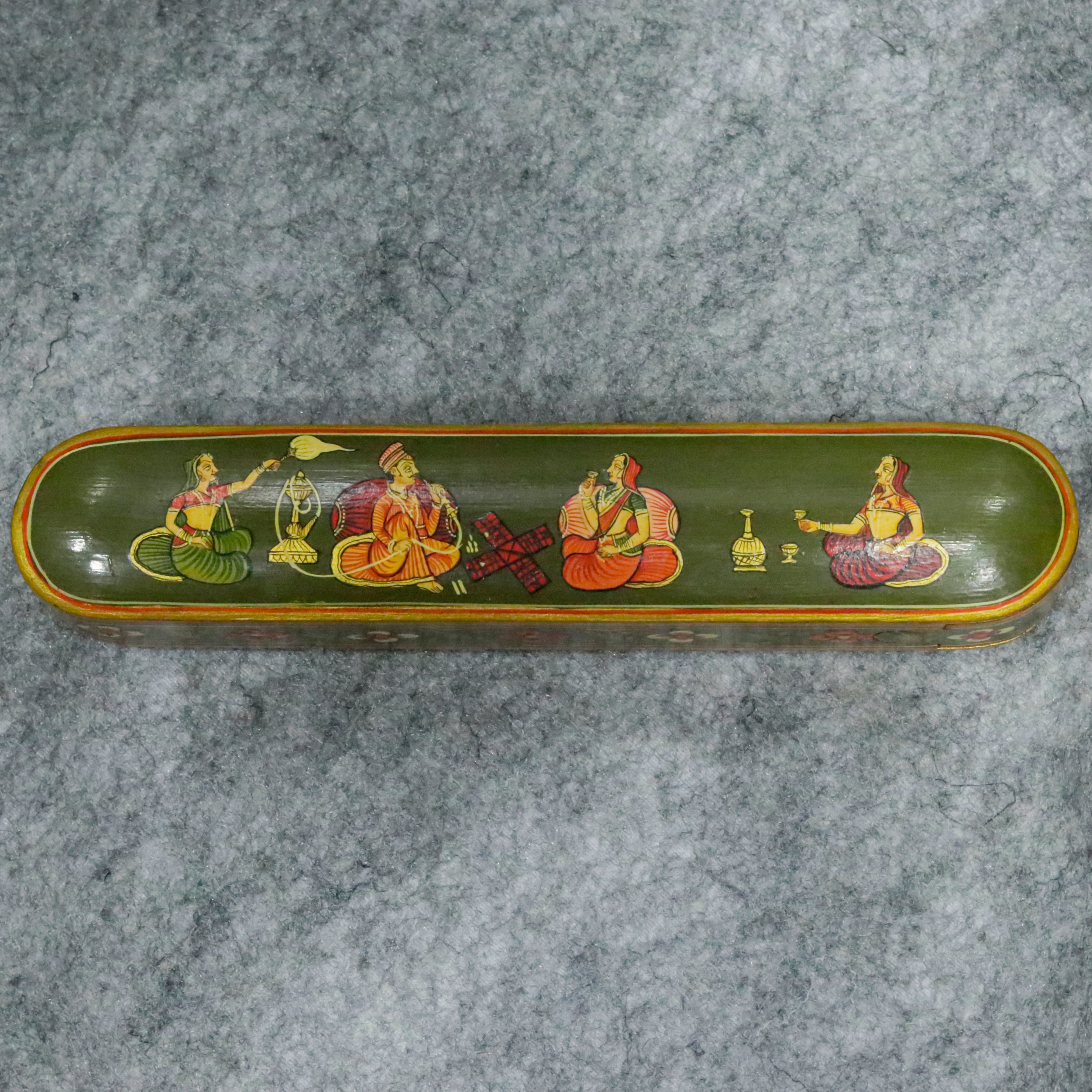 Hand-Painted Indian Artisan Pen & Pencil Box Wooden Box