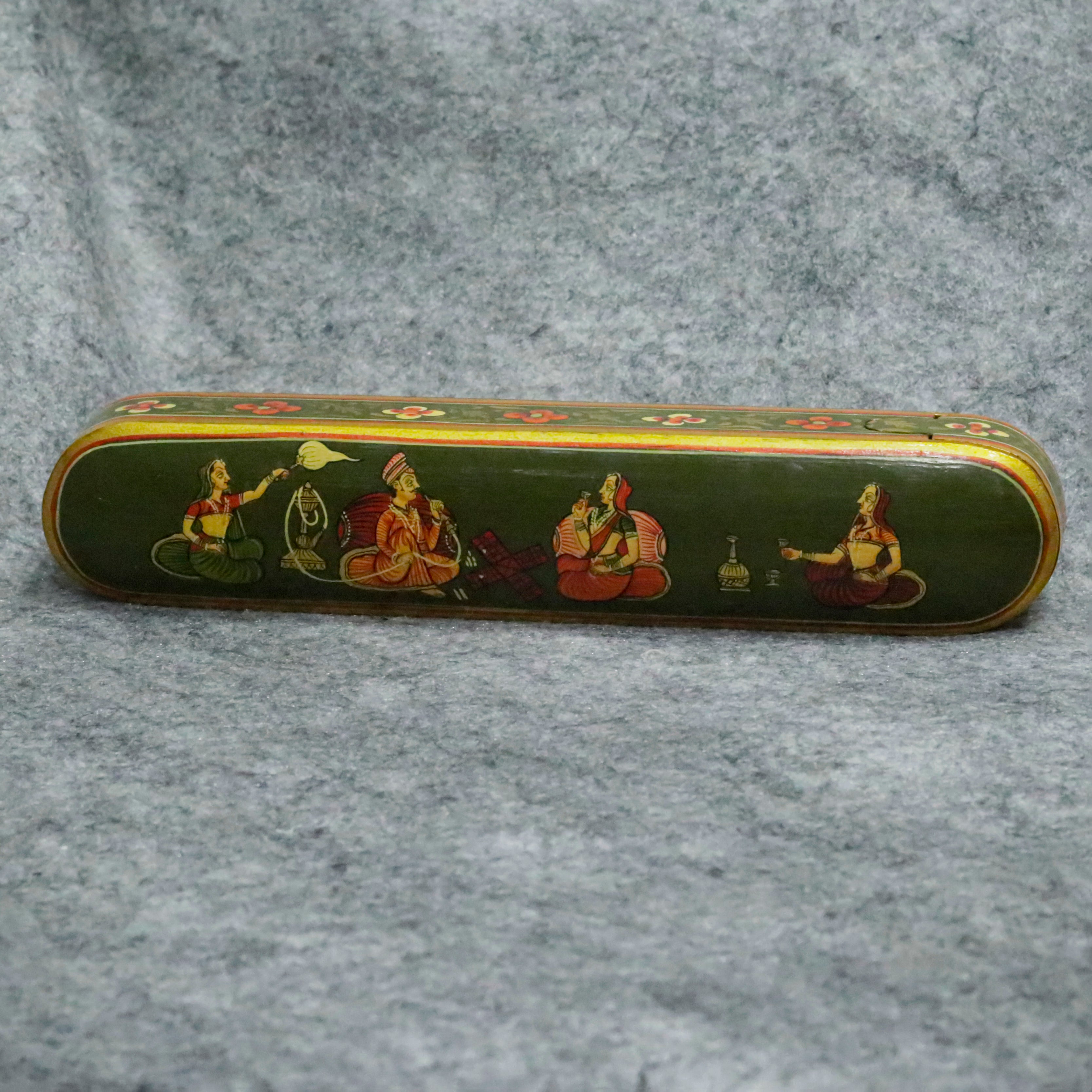 Hand-Painted Indian Artisan Pen & Pencil Box Wooden Box