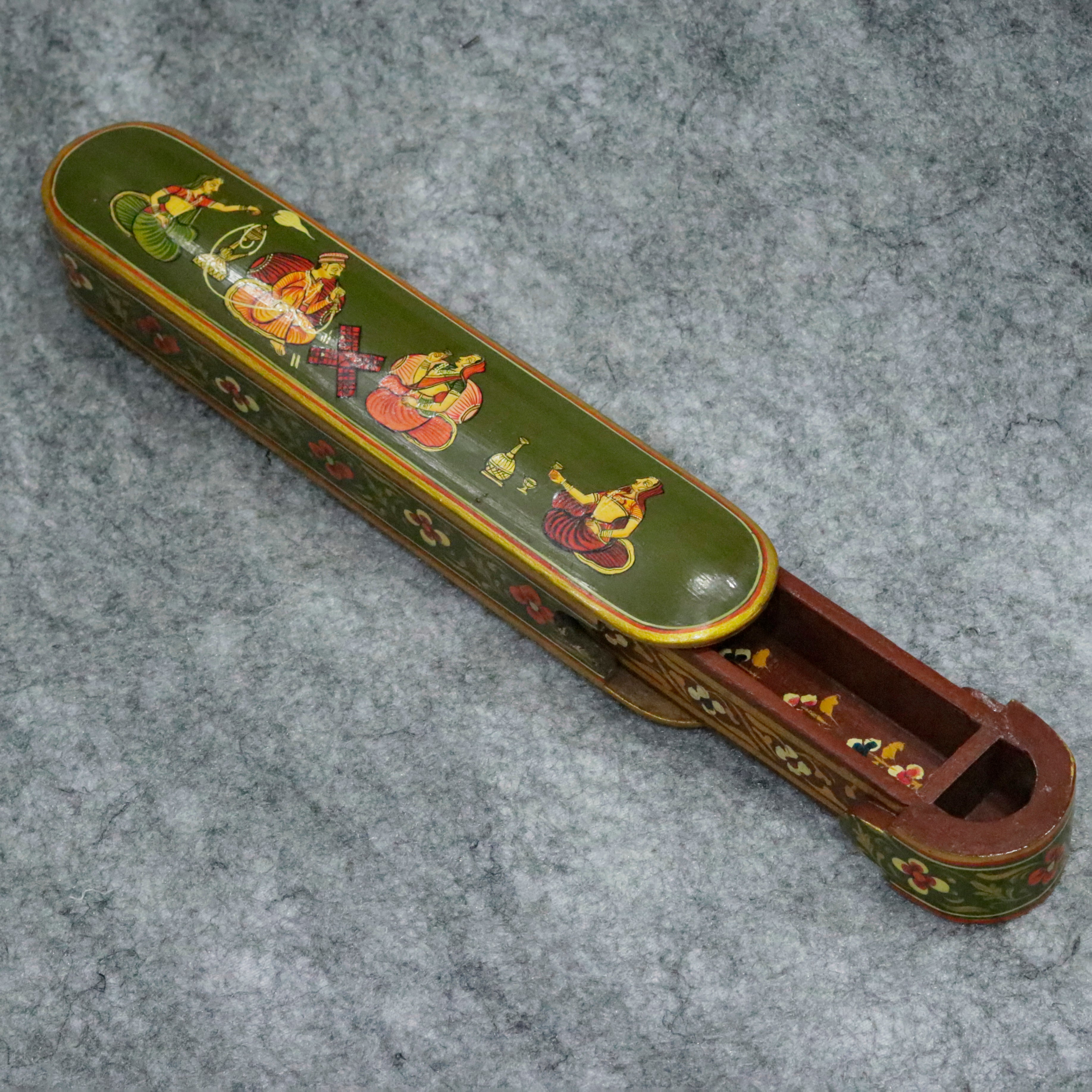 Hand-Painted Indian Artisan Pen & Pencil Box Wooden Box