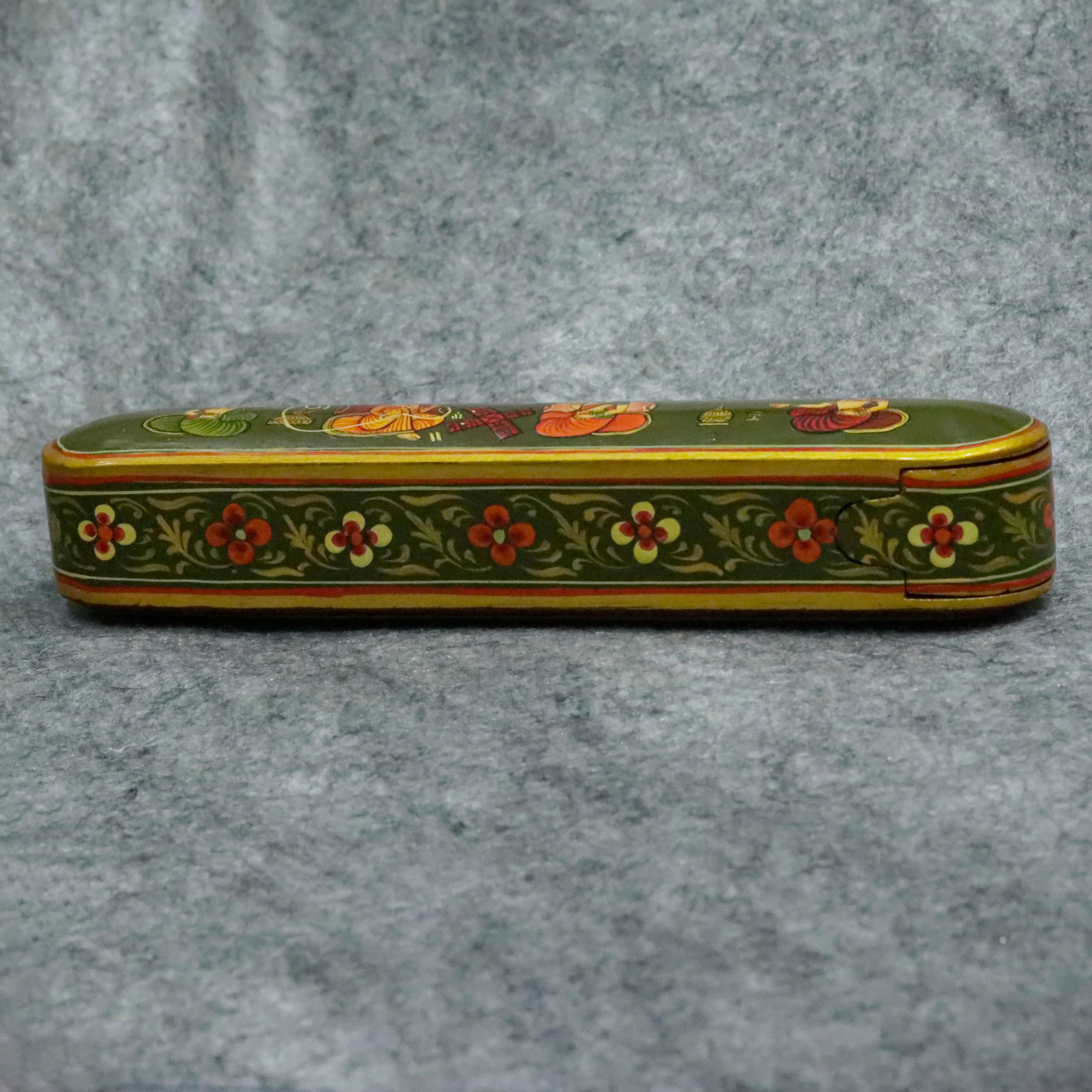 Hand-Painted Indian Artisan Pen & Pencil Box Wooden Box