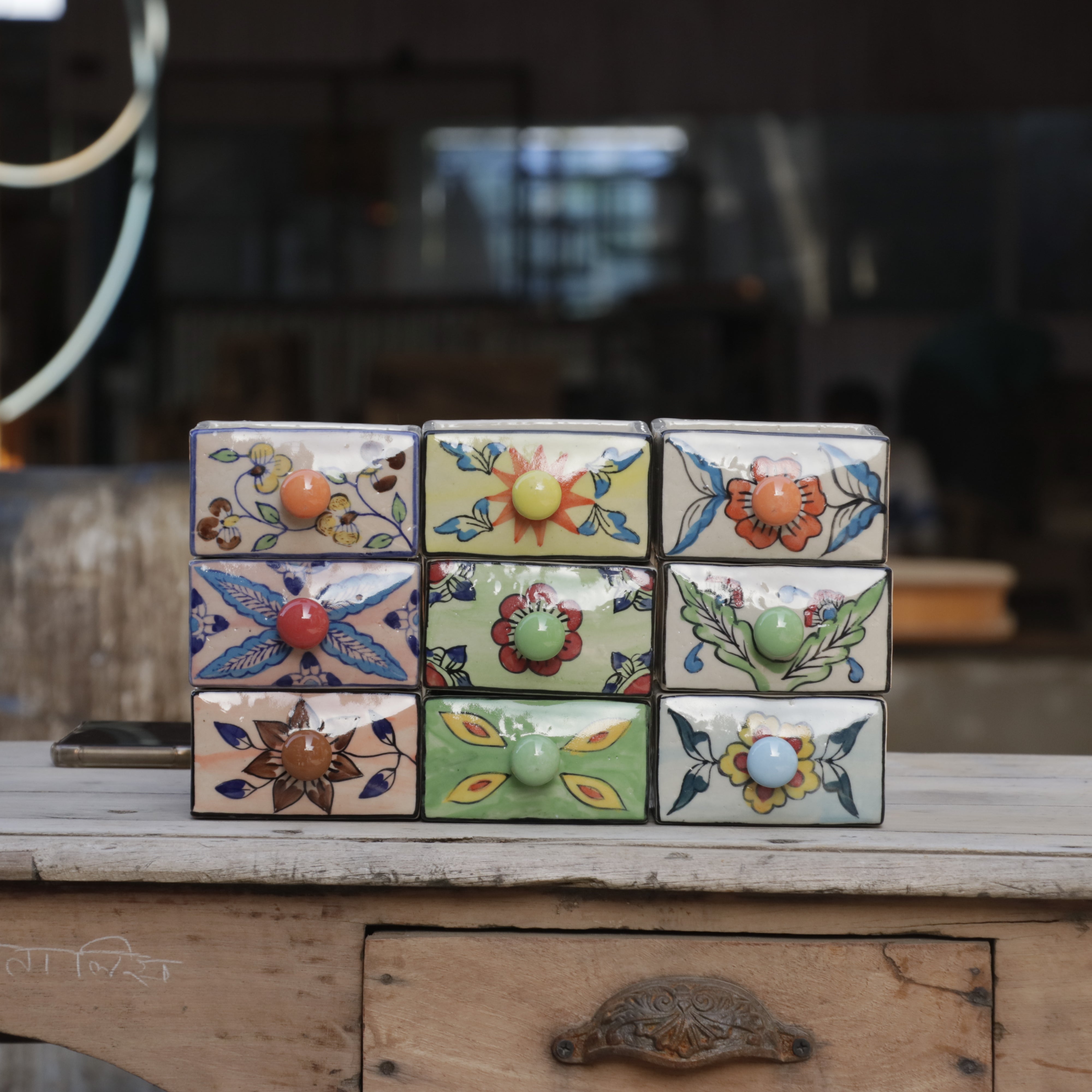 Aesthetic Rich Flowered Designed Multispace Ceramic Drawer Ceramic Drawers