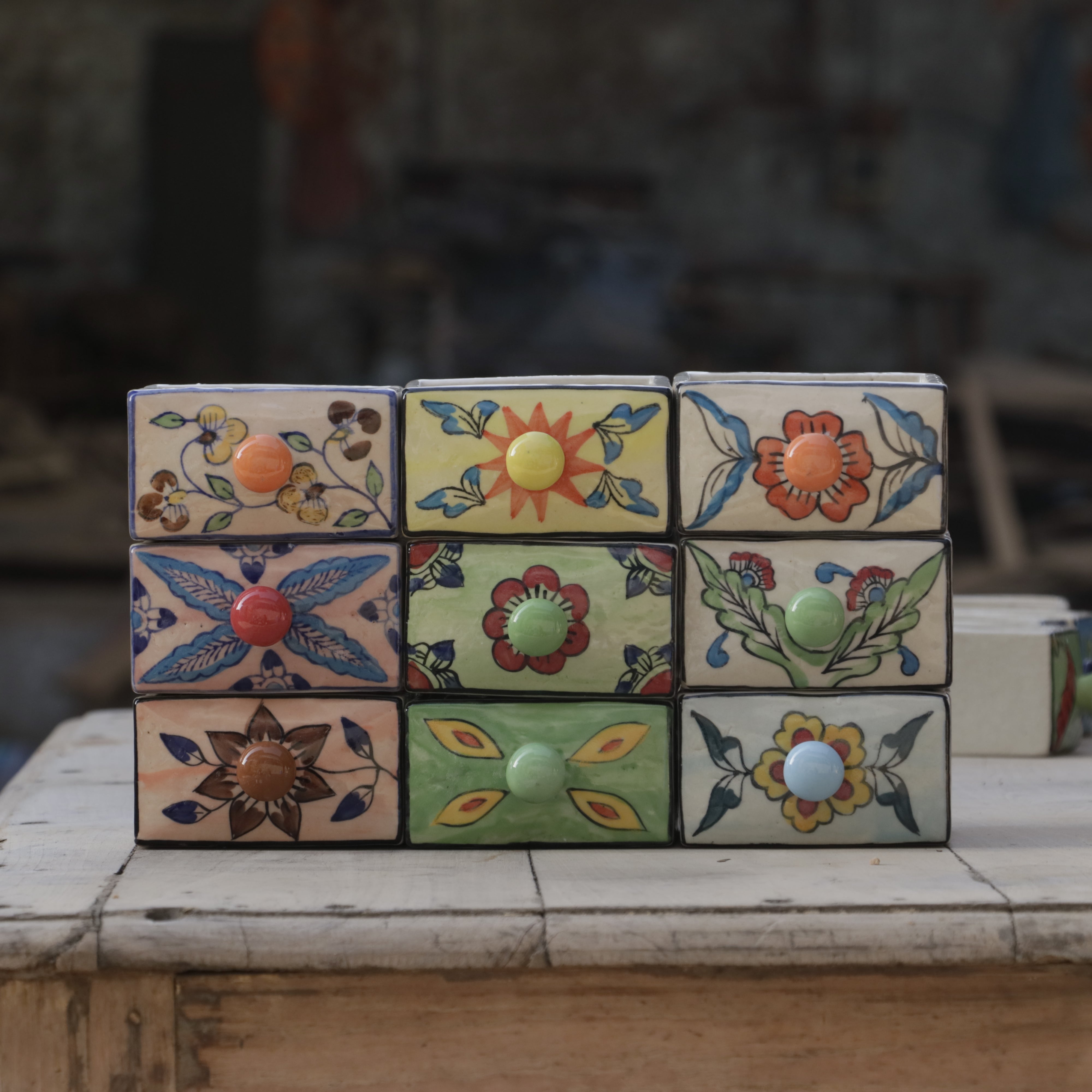 Aesthetic Rich Flowered Designed Multispace Ceramic Drawer Ceramic Drawers