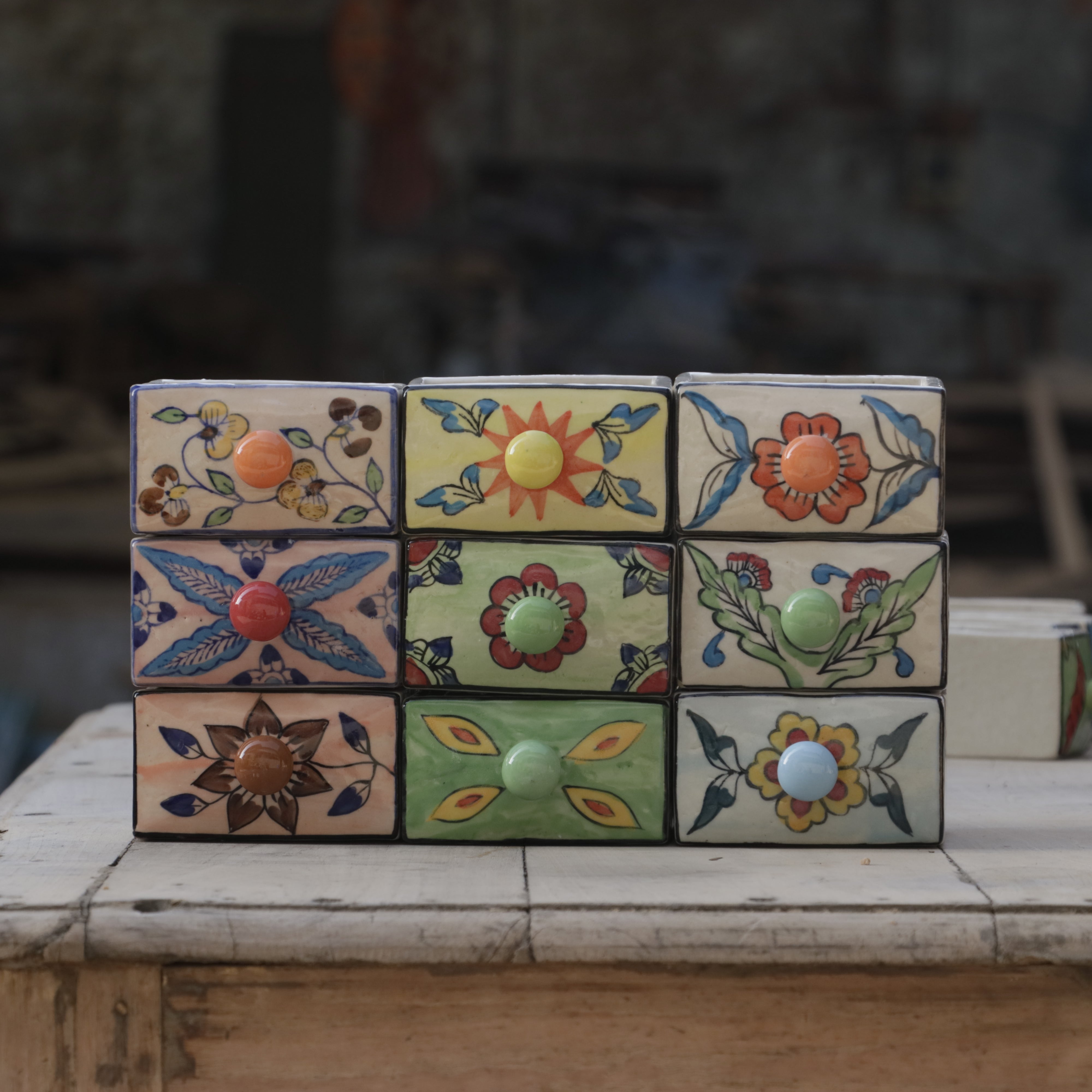Aesthetic Rich Flowered Designed Multispace Ceramic Drawer Ceramic Drawers
