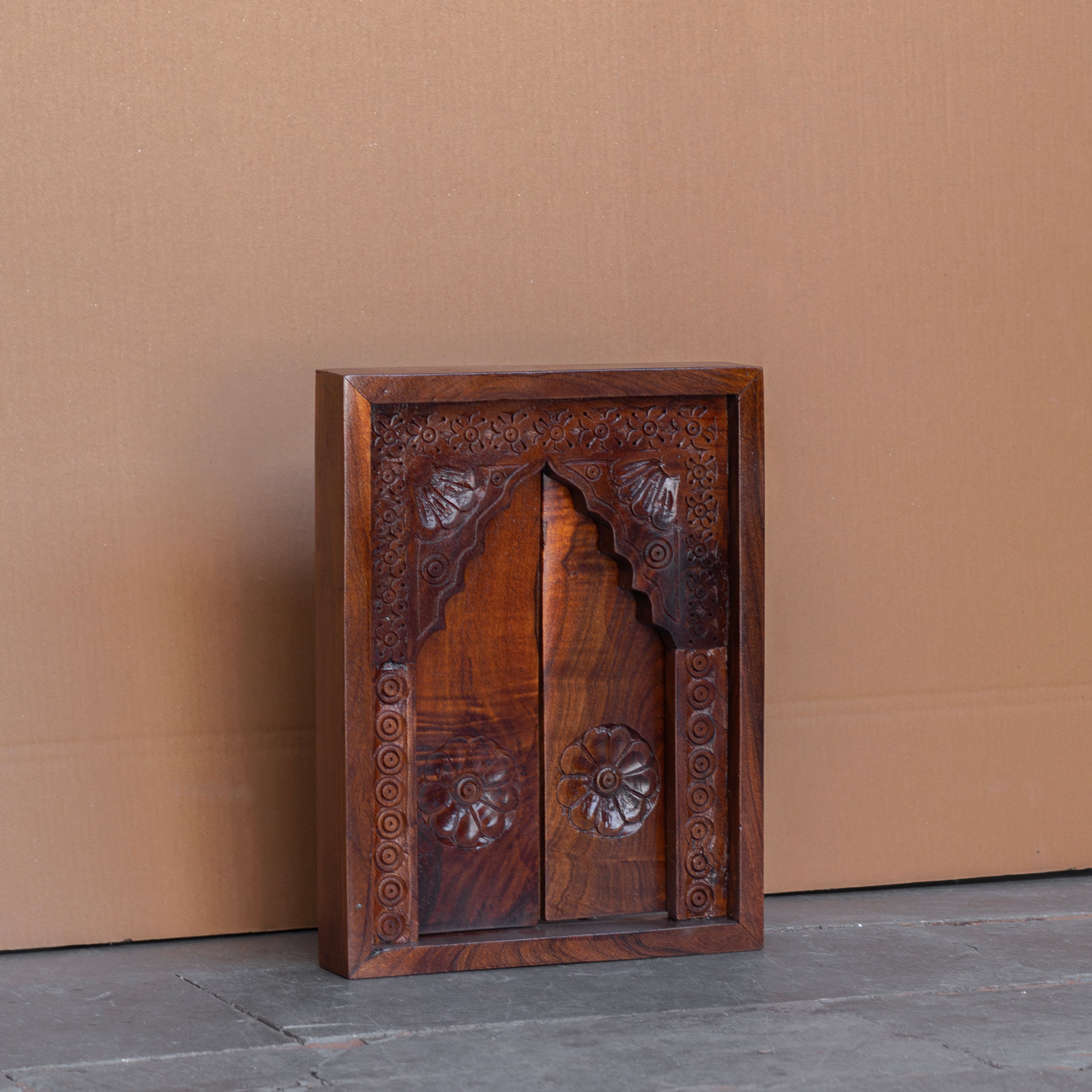 Intricately Carved Haveli Wooden Wall Panel - Traditional Floral Motifs Wall Decor