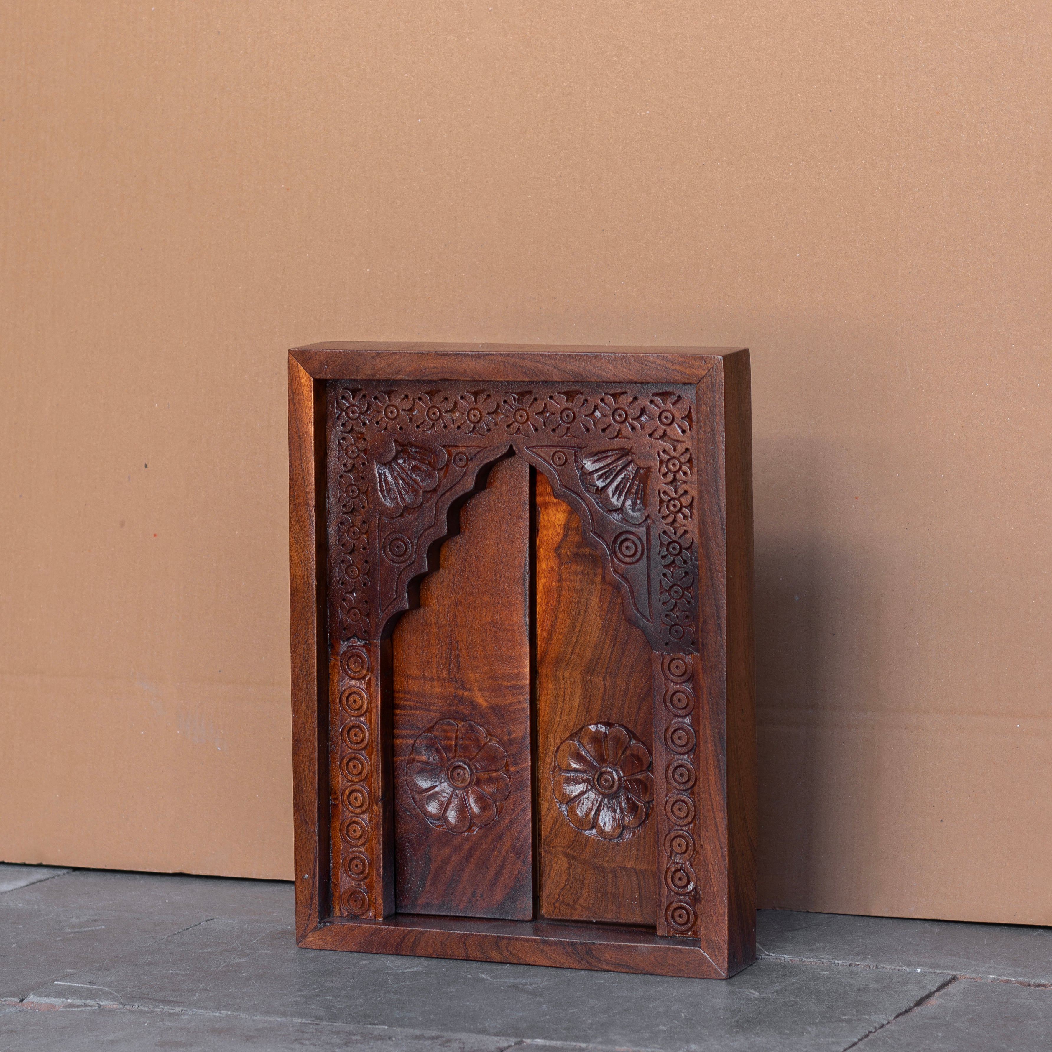Intricately Carved Haveli Wooden Wall Panel - Traditional Floral Motifs Wall Decor