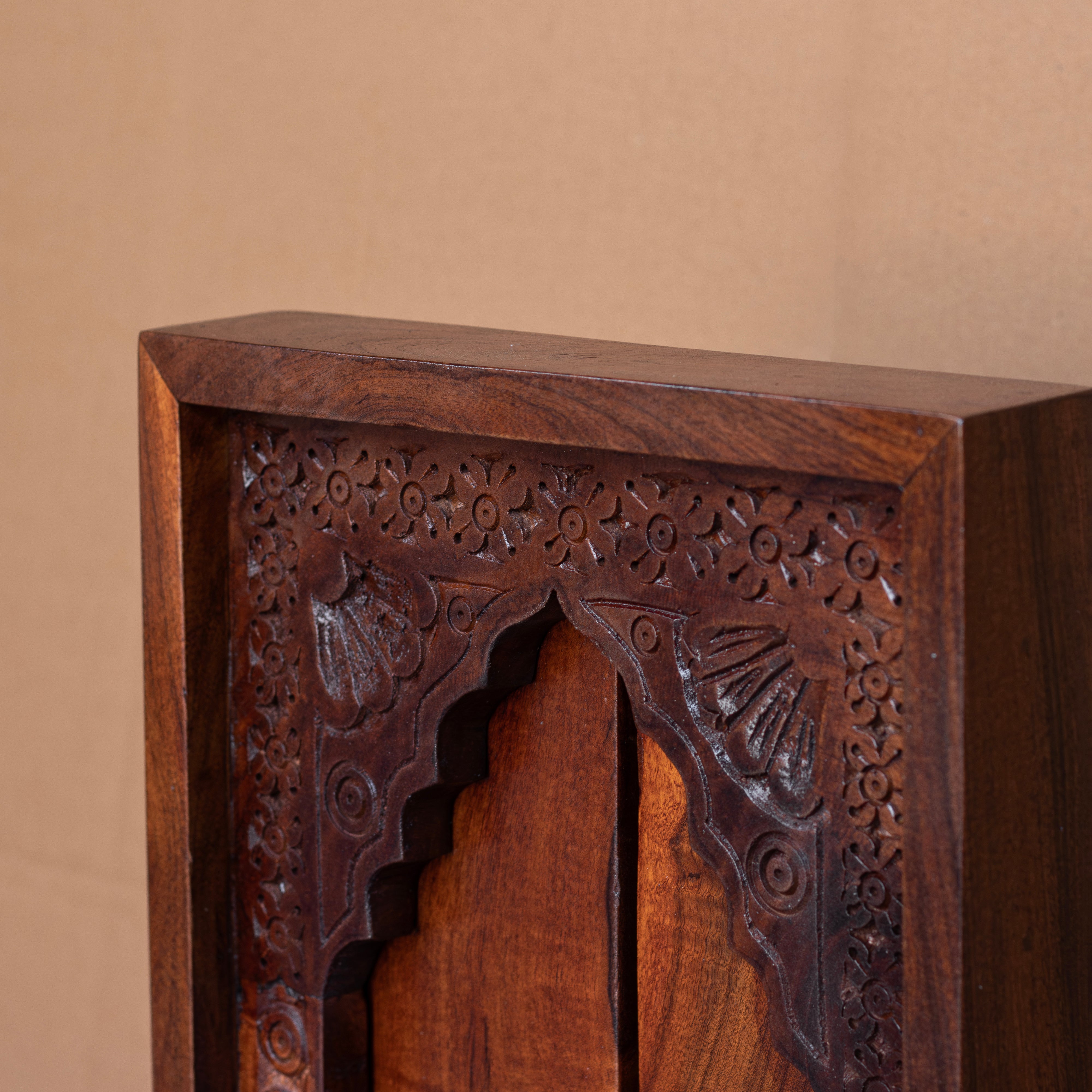 Intricately Carved Haveli Wooden Wall Panel - Traditional Floral Motifs Wall Decor