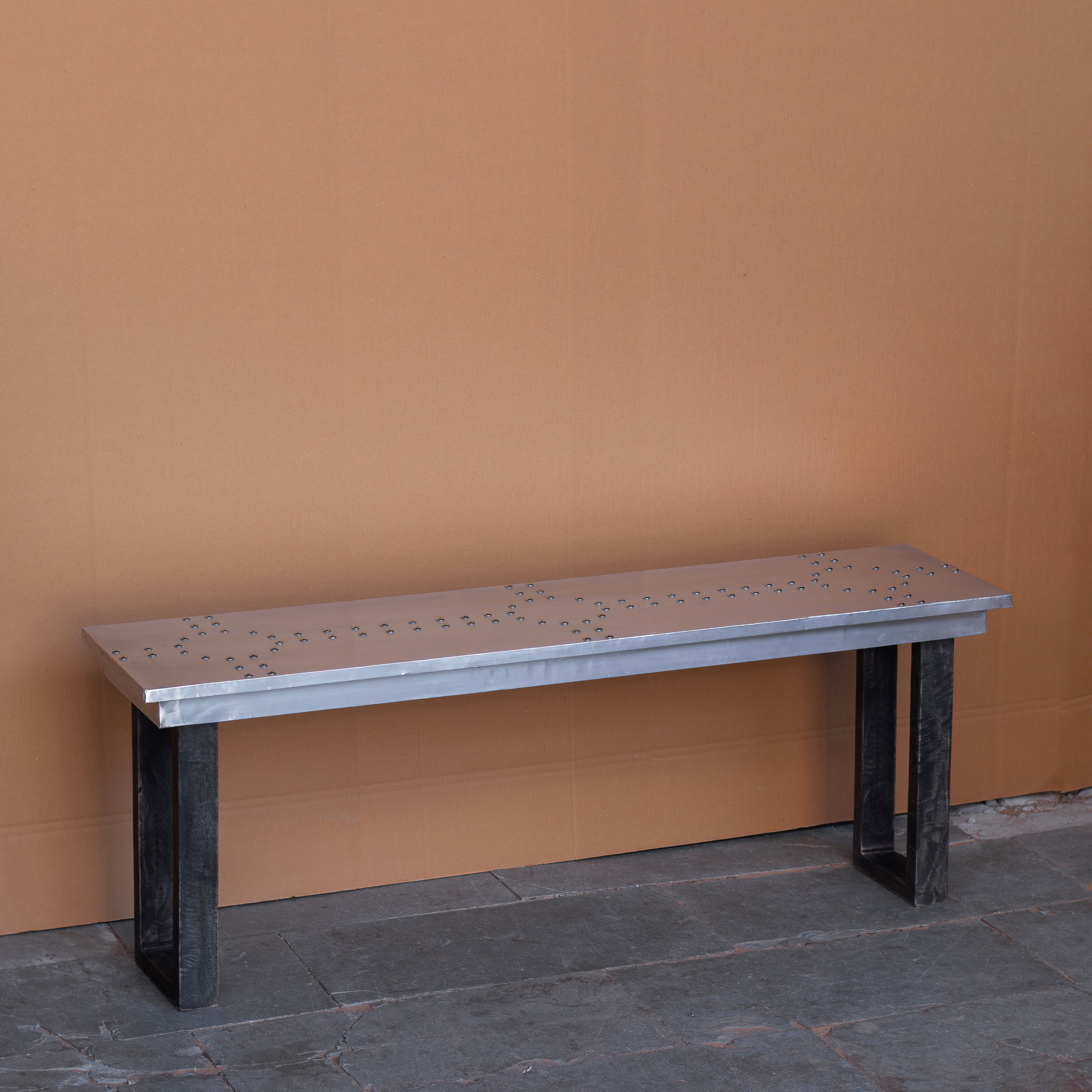 Industrial Metal Top Console Table with Solid Wood Legs Console Table