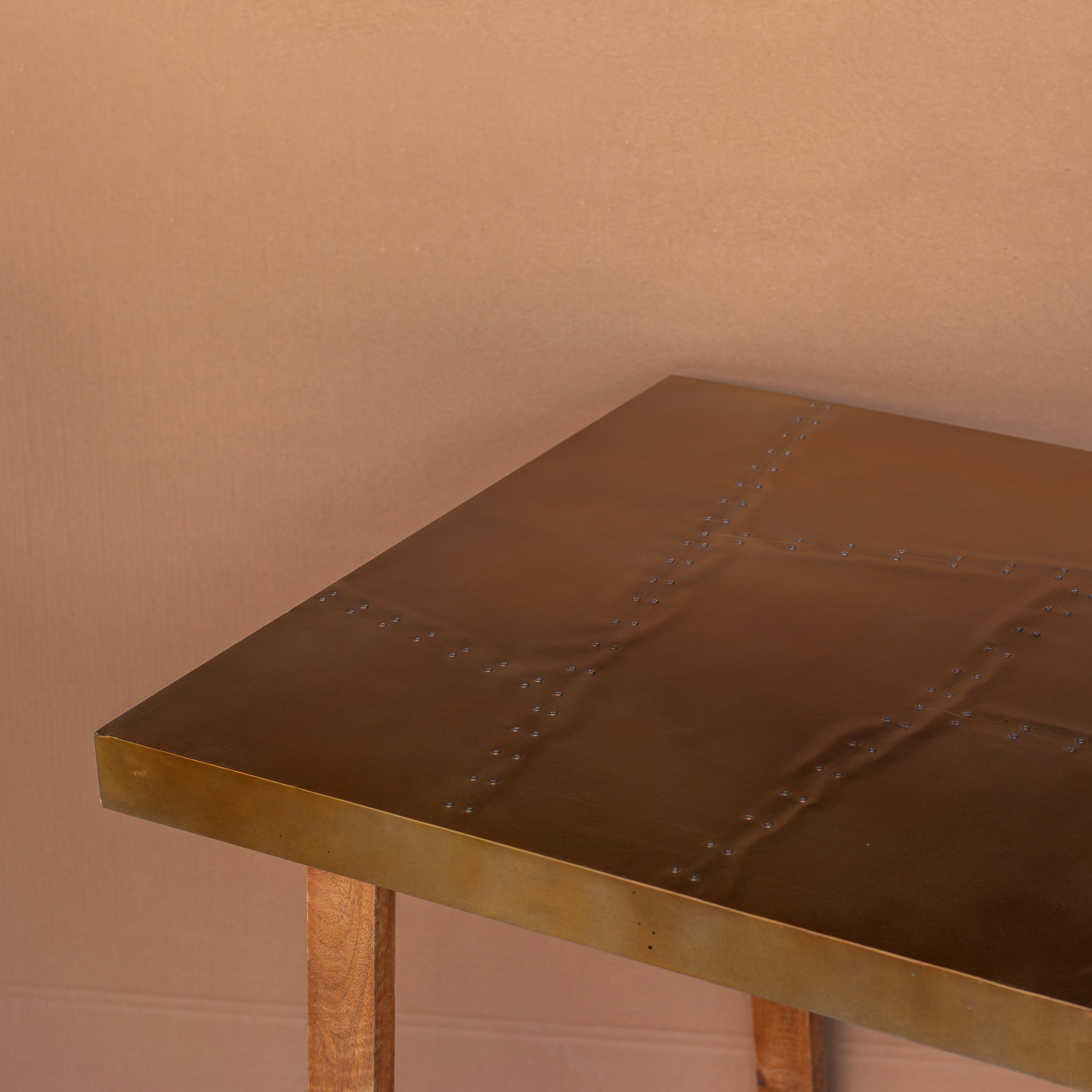 Aurivelle Artisan Luxury Brass-Top Console Table with Sculpted Solid Wood Frame Console Table