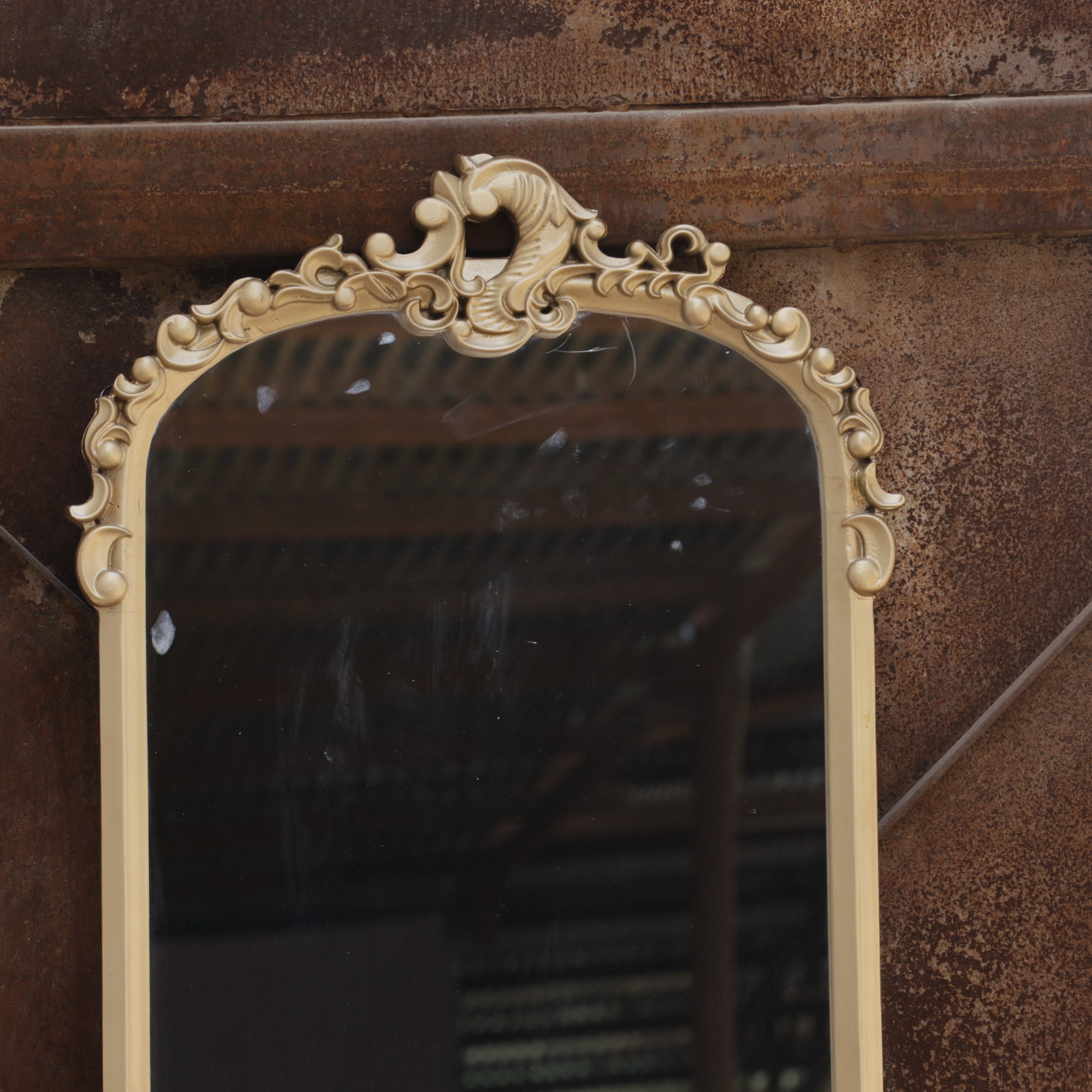 Vintage Top Carved Thin Border Wooden Handmade Large Mirror Mirror