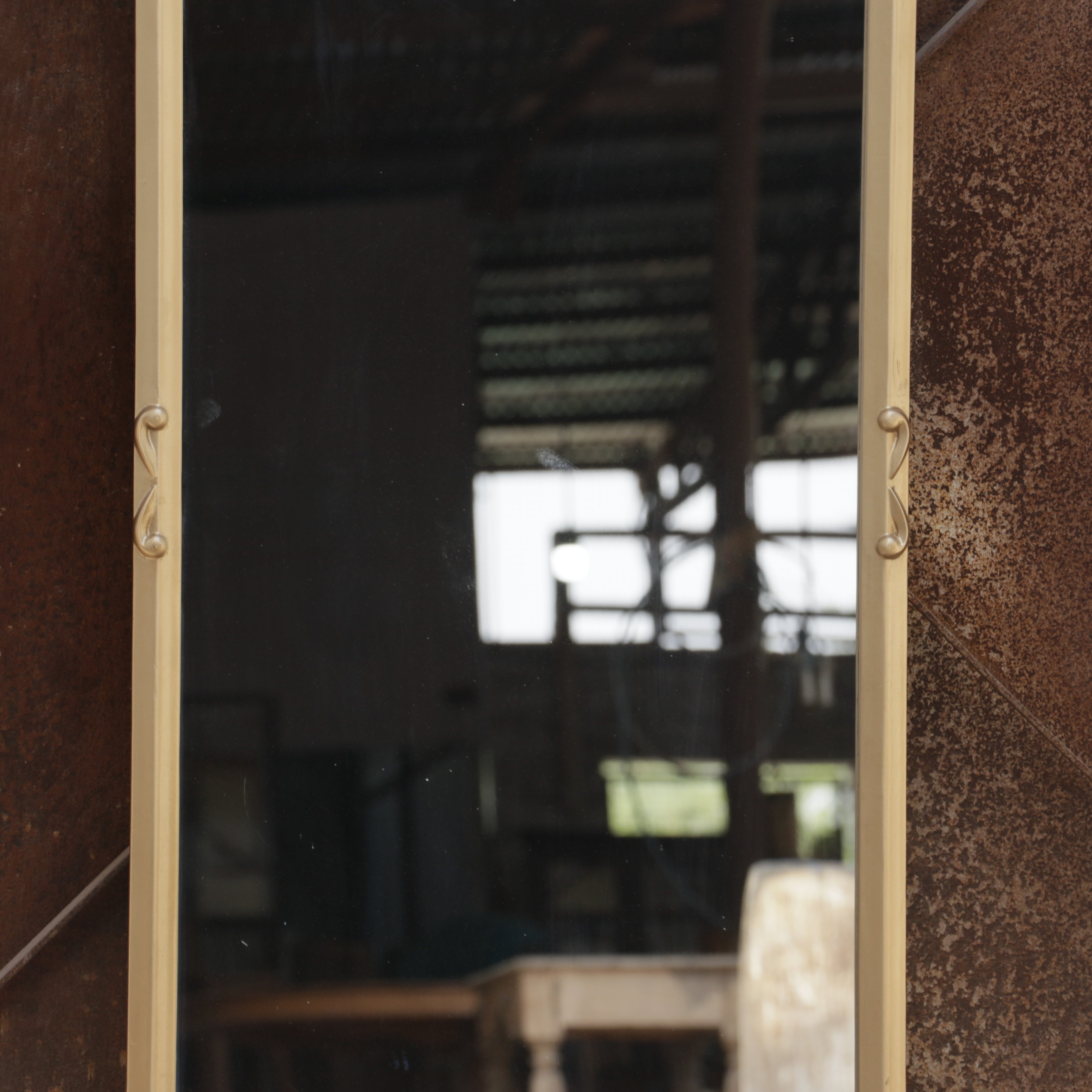 Vintage Top Carved Thin Border Wooden Handmade Large Mirror Mirror
