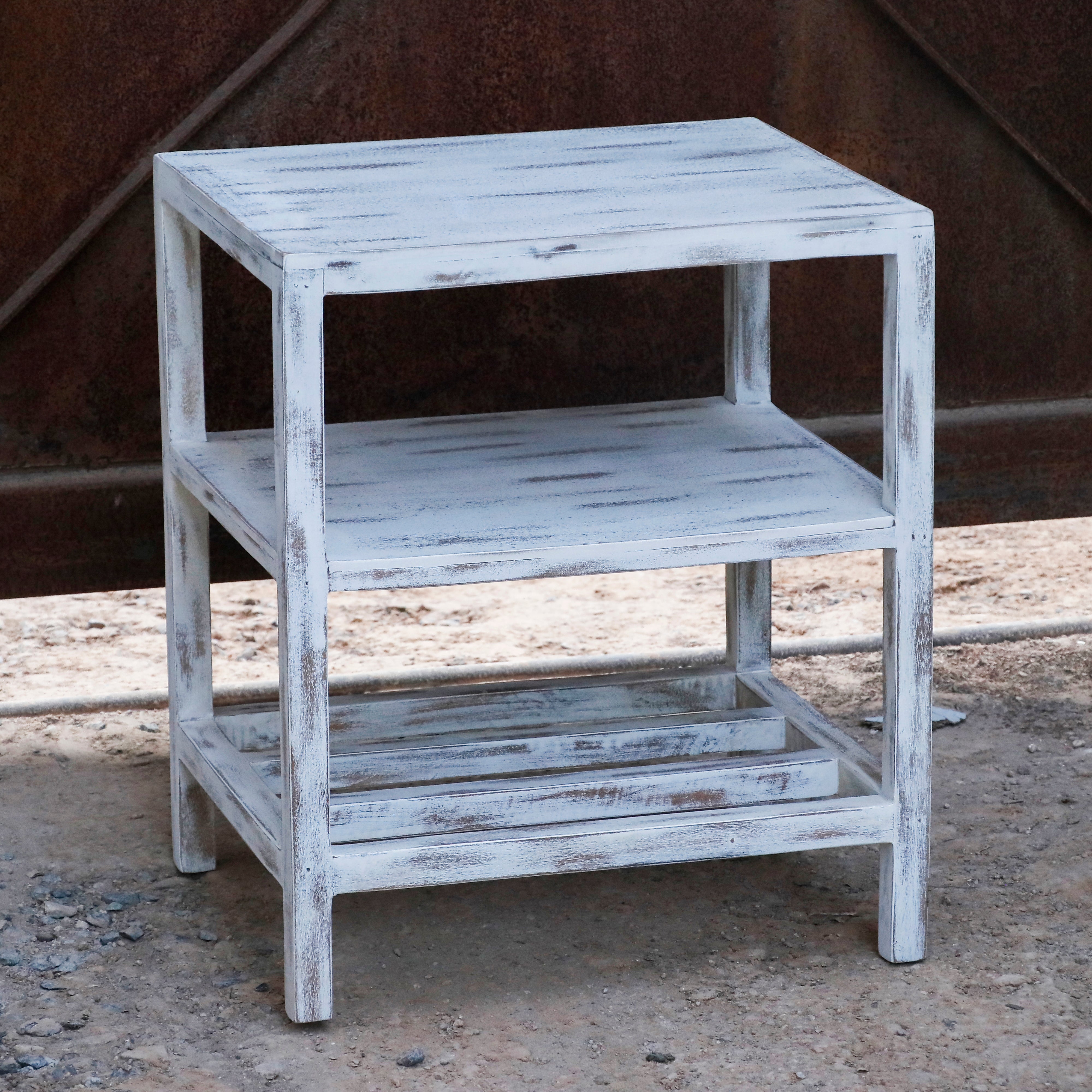Elegant Premium White Distressed Handmade Accacia Wooden End Table for Home End Table