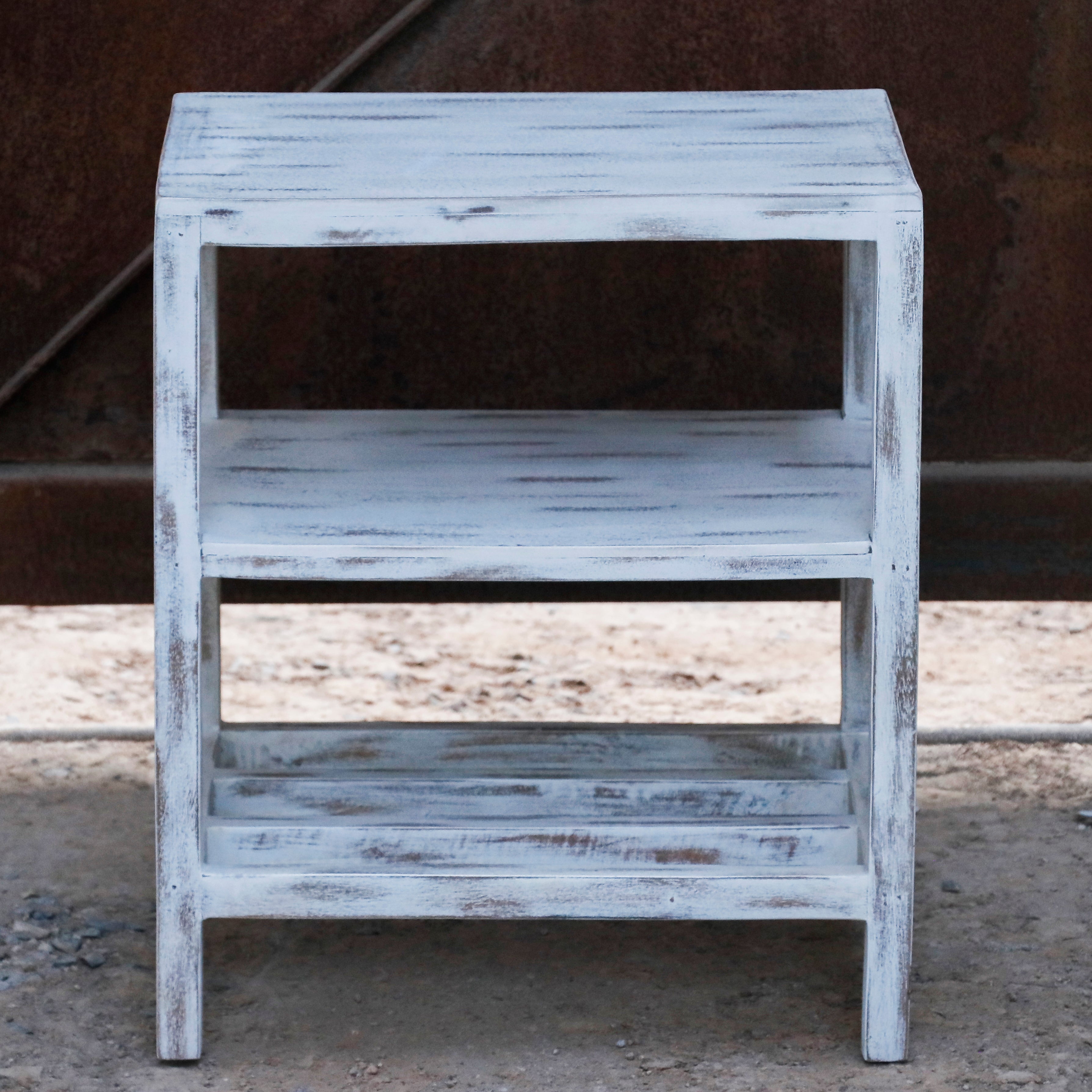 Elegant Premium White Distressed Handmade Accacia Wooden End Table for Home End Table