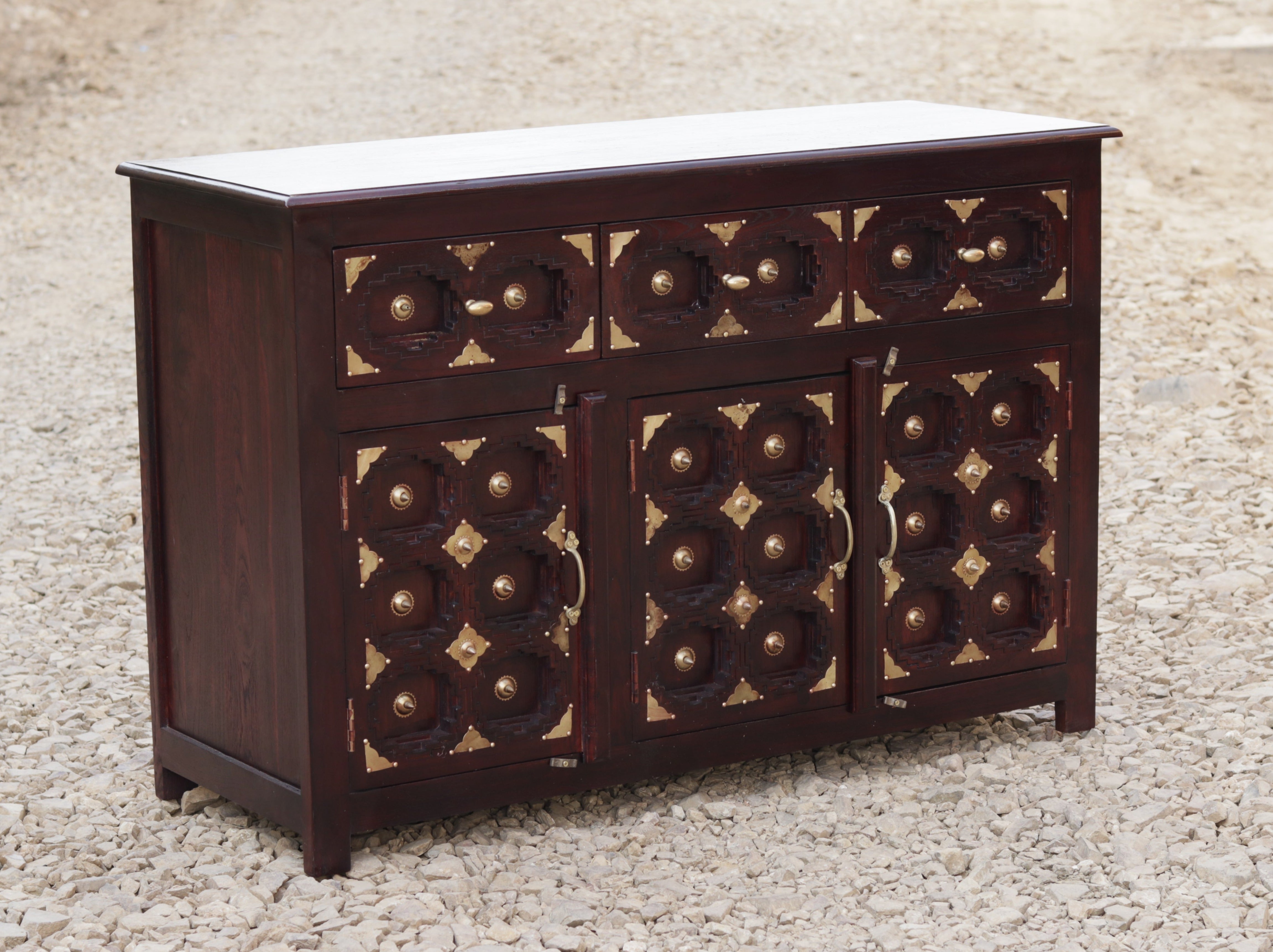 Classic Bold Brass Designed Handmade Wooden Cupboard Cupboard