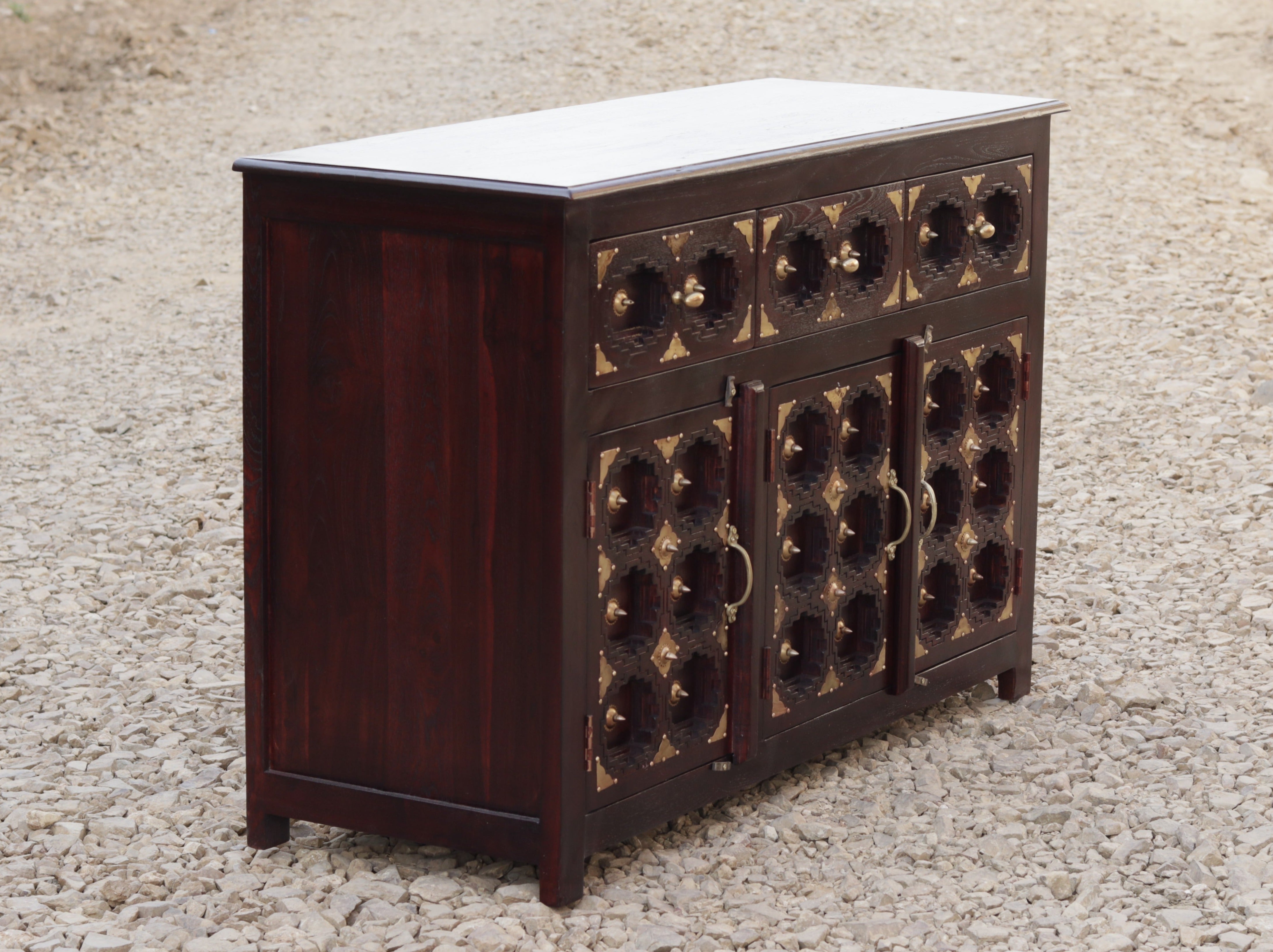 Classic Bold Brass Designed Handmade Wooden Cupboard Cupboard