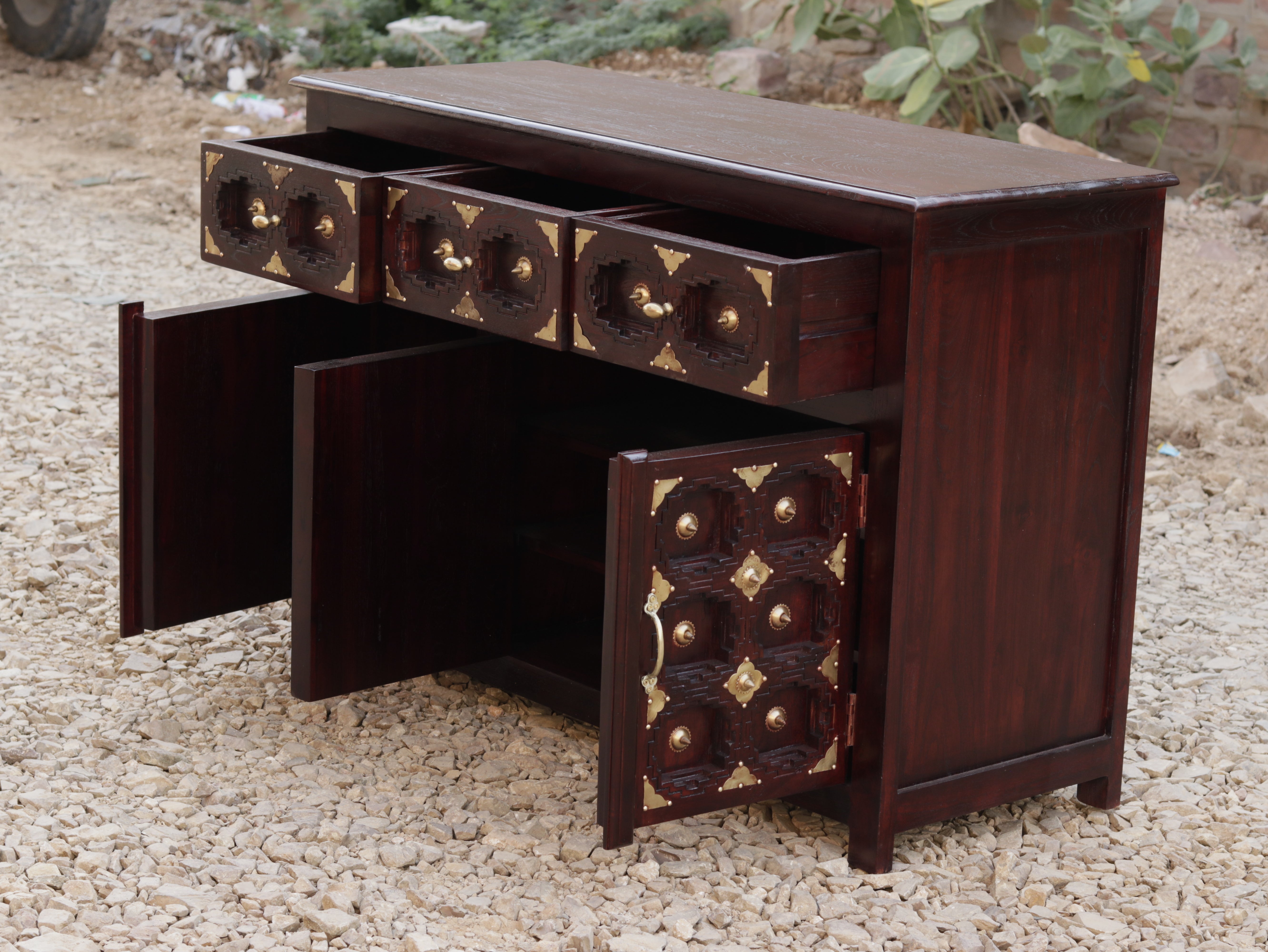 Classic Bold Brass Designed Handmade Wooden Cupboard Cupboard