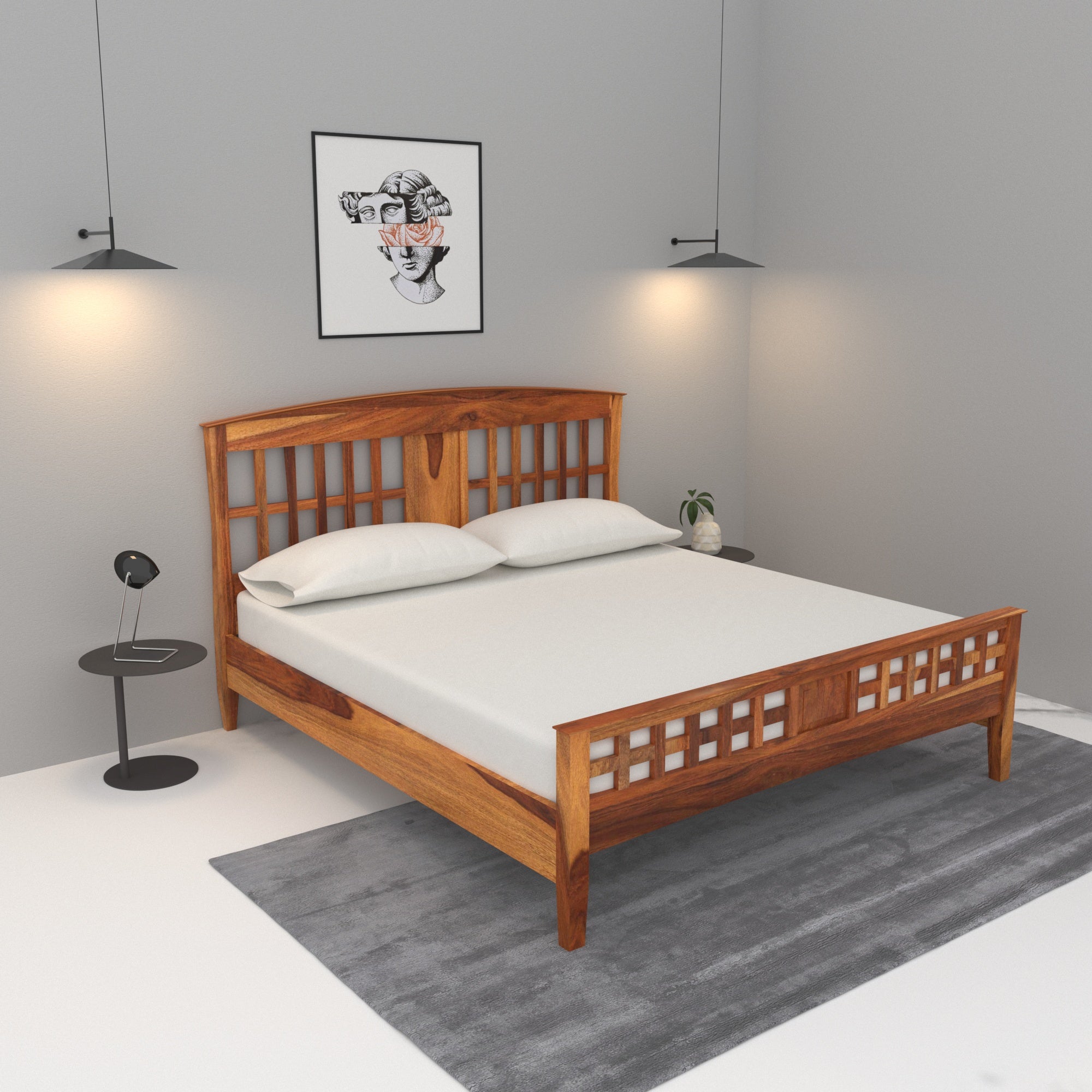 Rectangular Design Bed in Natural Light Brown Finish (Sheesham wood) Bed