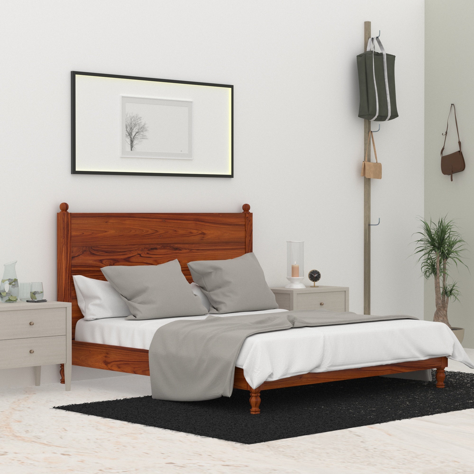 Wooden Natural Tone Classical Bed Bed