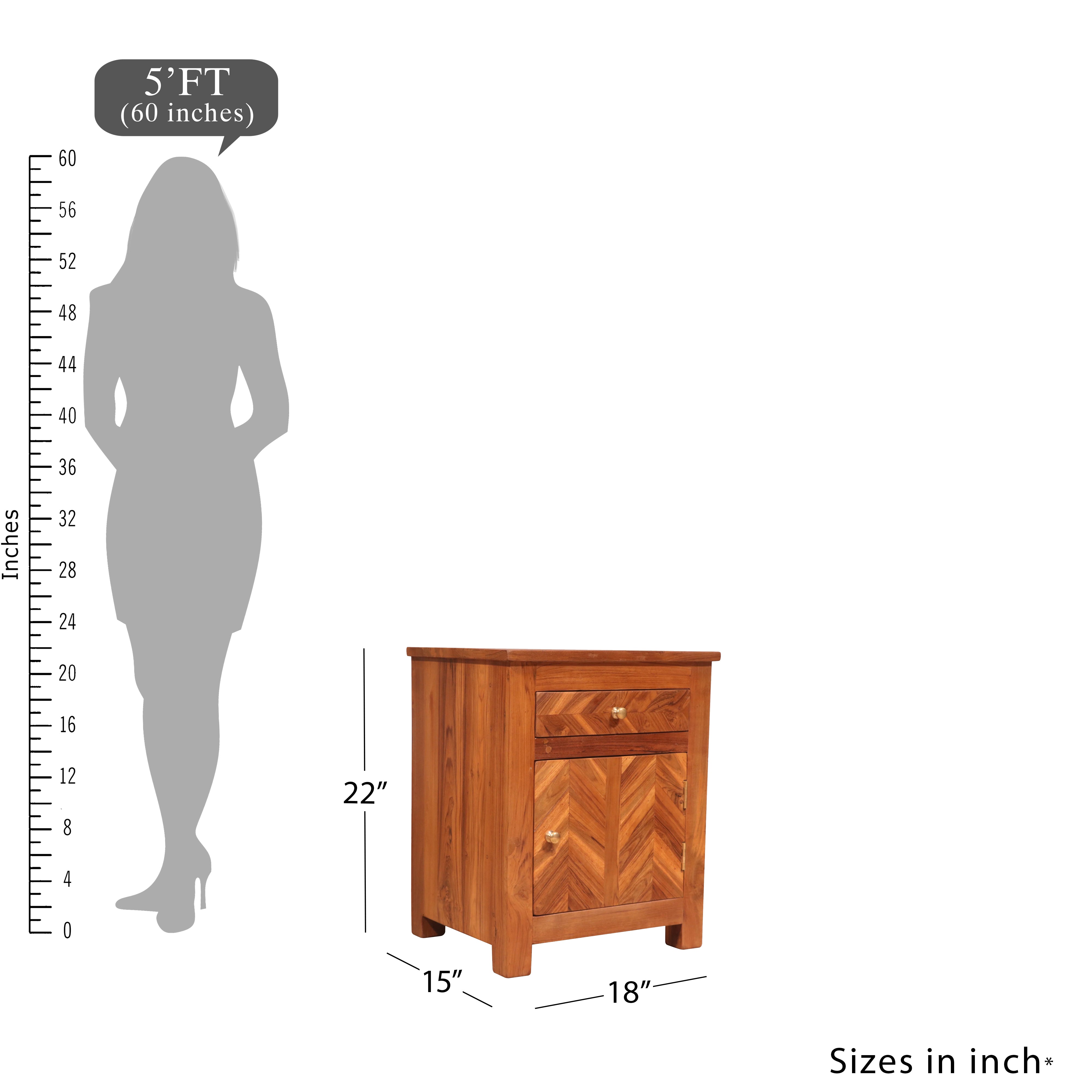 Traditional teak reverse upward bedside Bedside