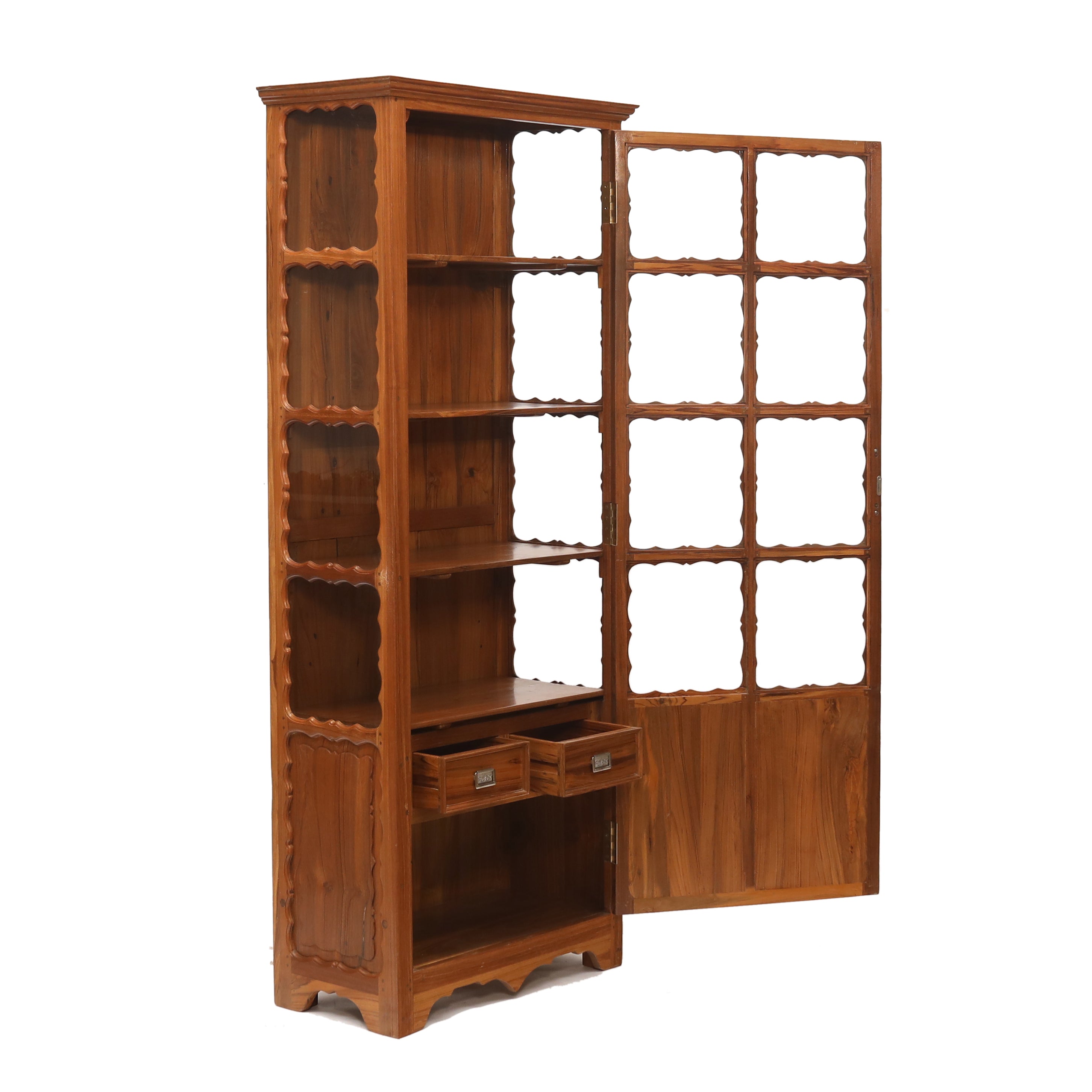 Traditional Glass Teak Display Cabinet Showcase