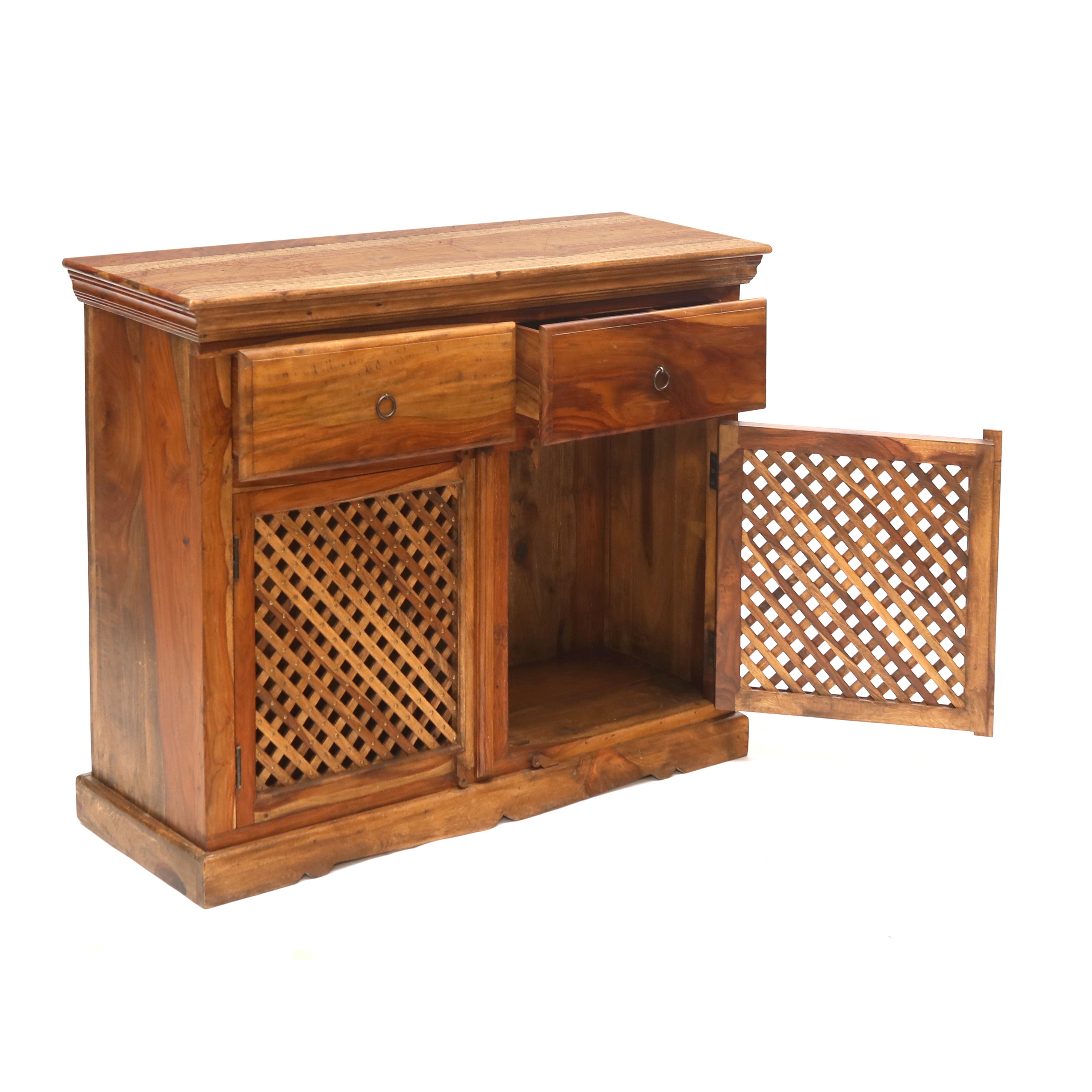 Wooden Jali 2-Door 2-Drawer Cabinet Cupboard