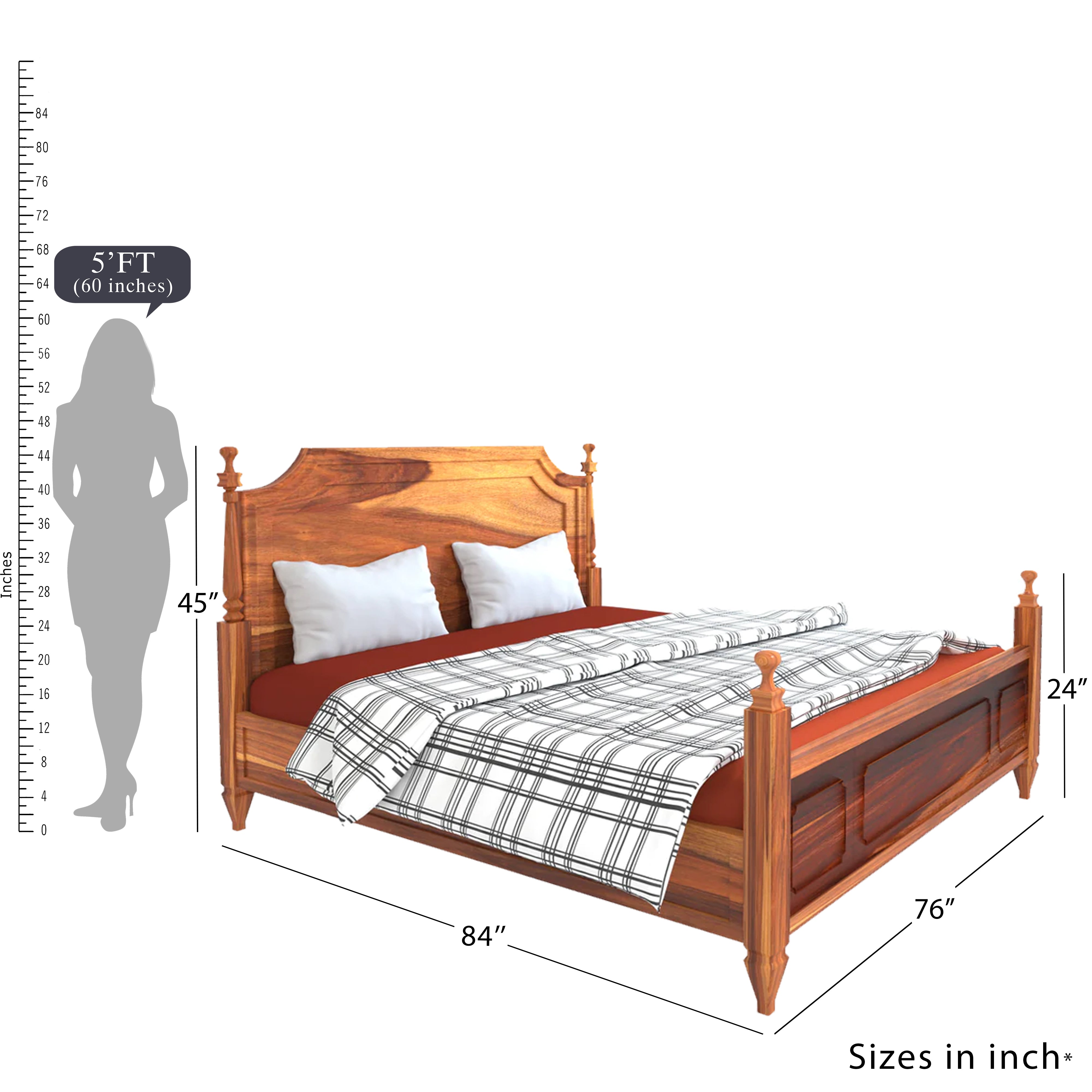 Classic Vintage Crown Styled Wooden Handmade Bed for Home Bed