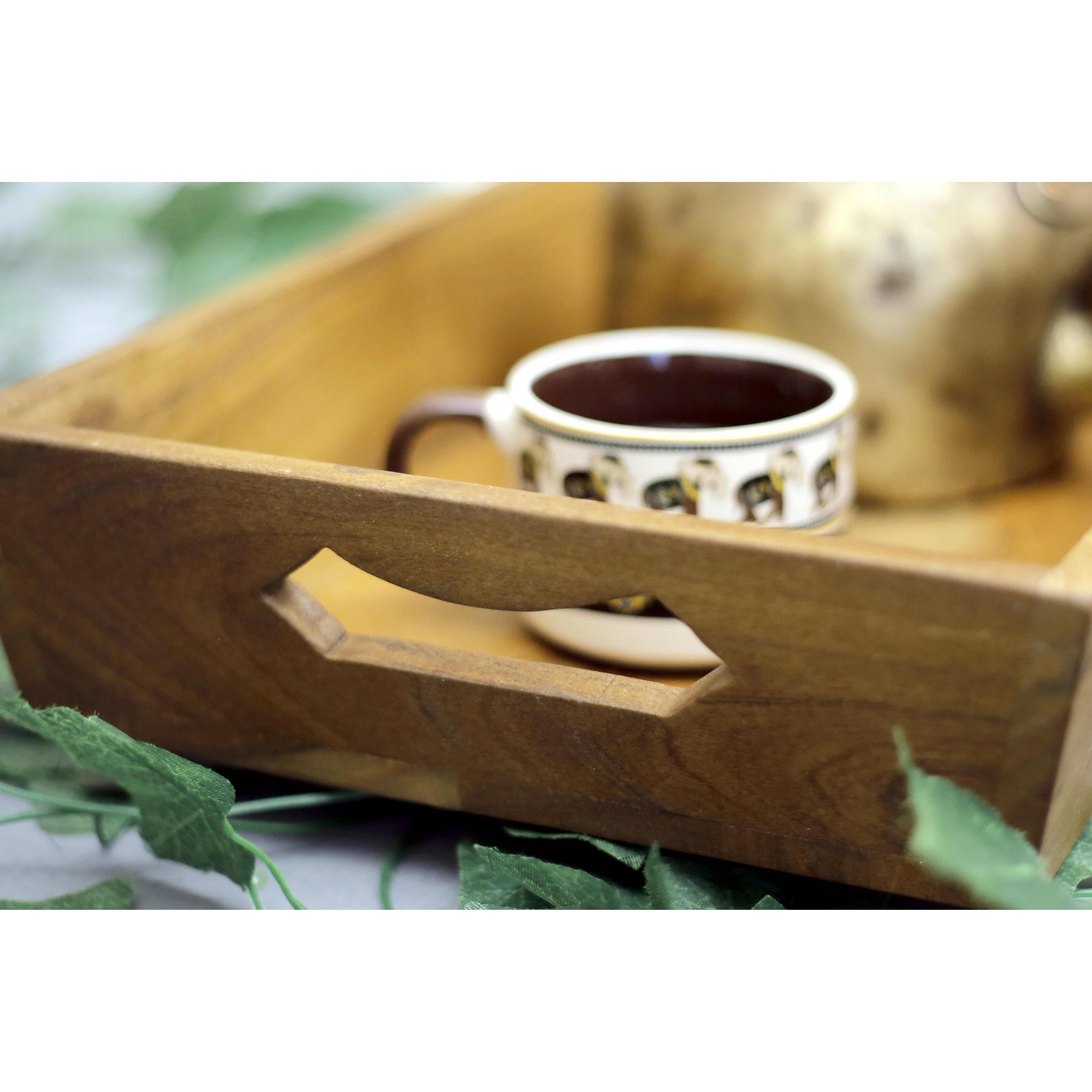 Slant Handle Wooden Tray Set Tray