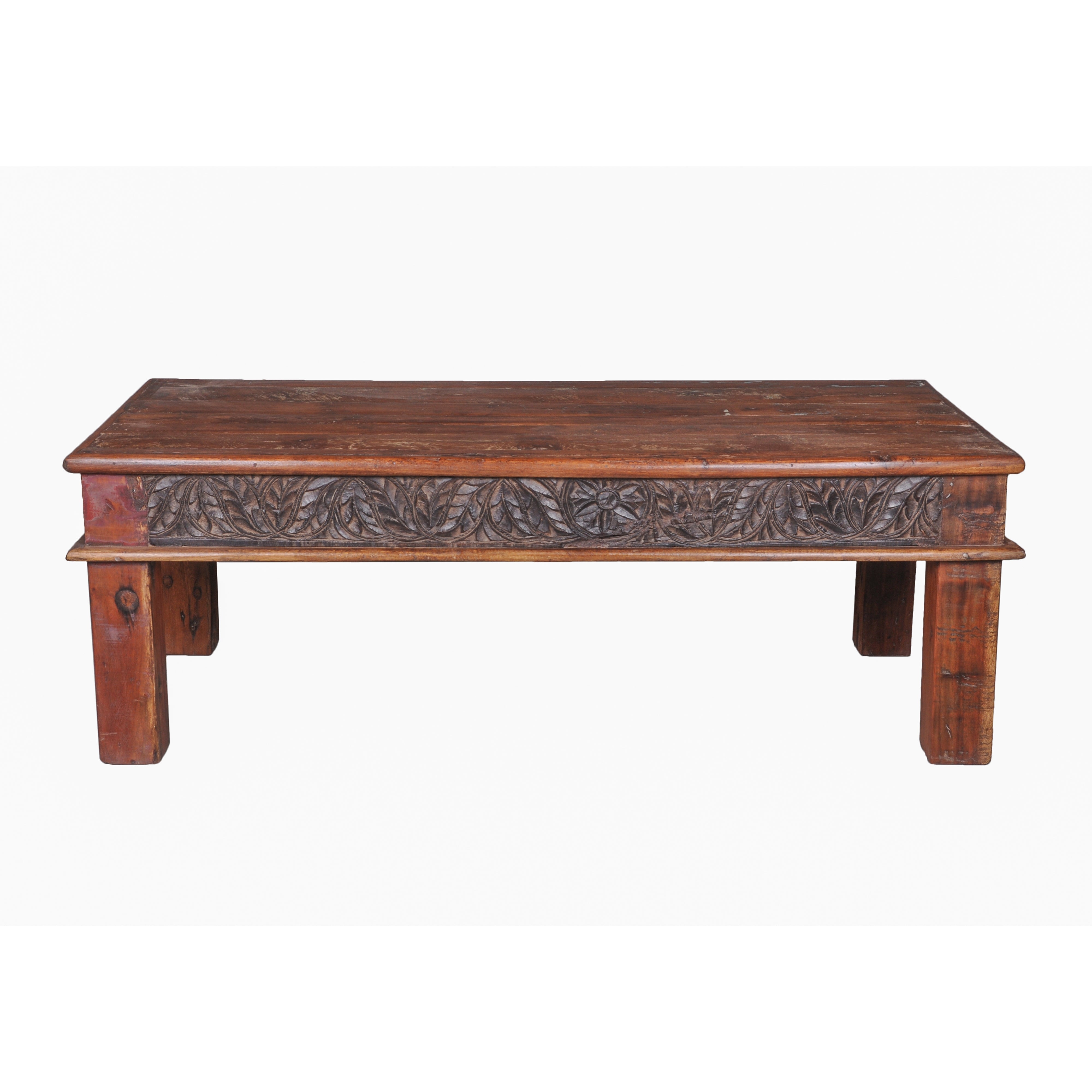 Belgium Themed Dark Polished Handmade Short Legs Wooden Coffee Table Coffee Table