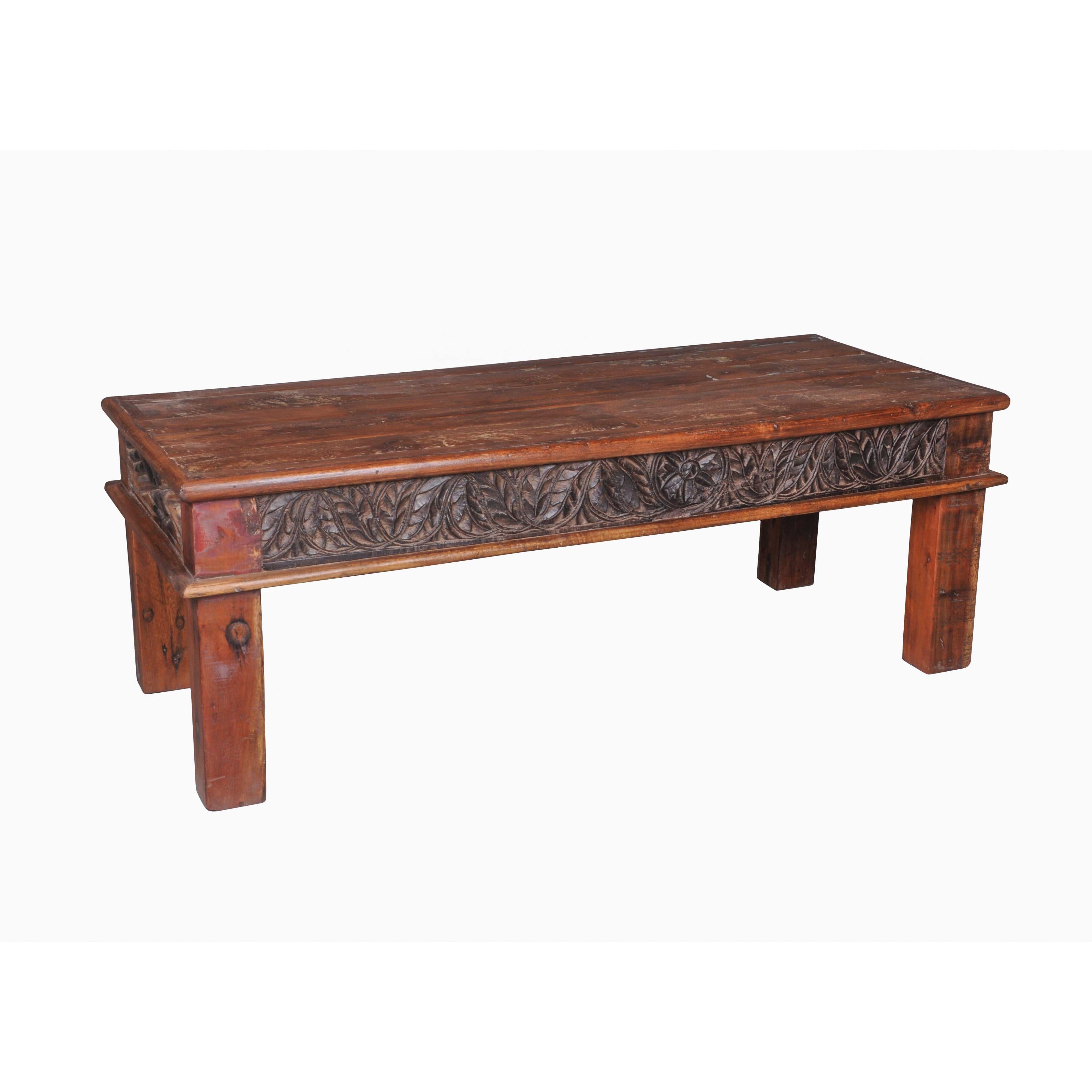 Belgium Themed Dark Polished Handmade Short Legs Wooden Coffee Table Coffee Table