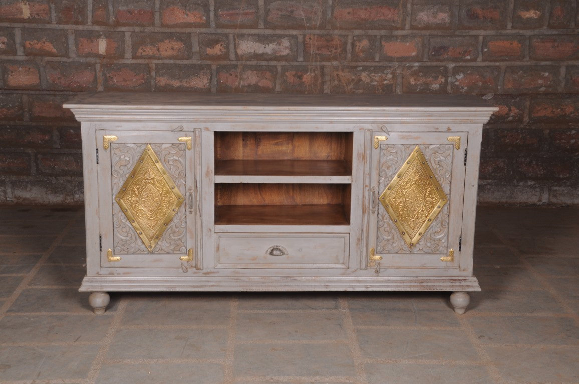 Jaguar Fine Distressed Golden Mark Handmade Wooden Side Board for Home Cupboard