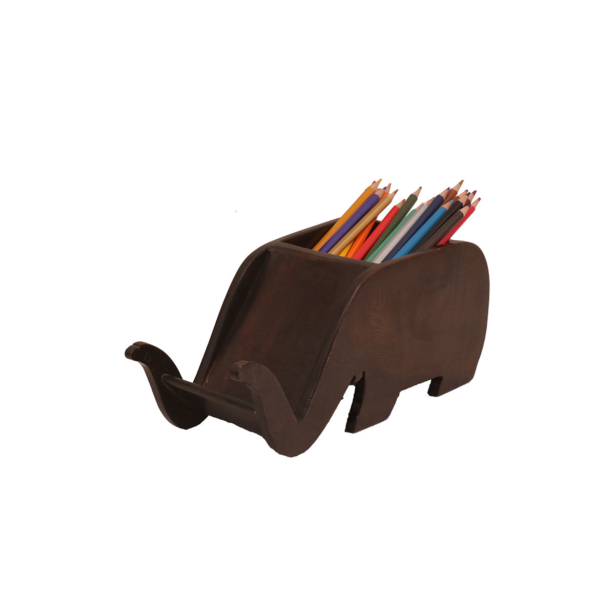 Elephant Pen Holder with Mobile Stand (Dark Tone) Desk Organizer