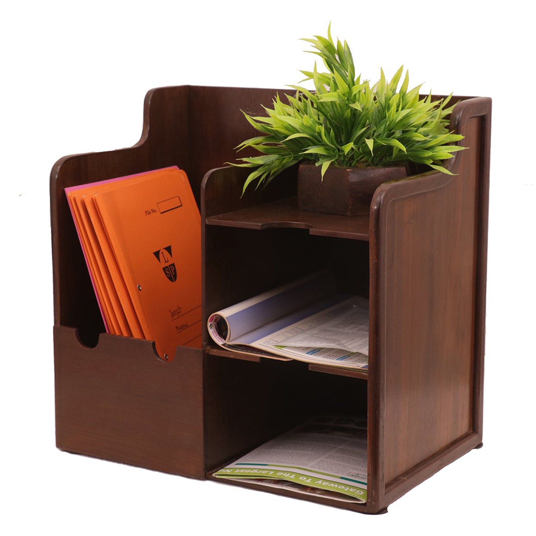 Vintage Finished Wooden Multistorage File Rack (Dark Tone) Desk Organizer