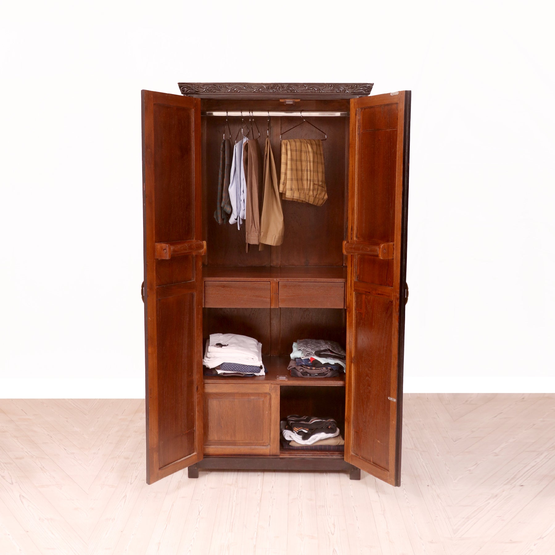 Wardrobe with 2 Drawers in Dark Wood Finish Wardrobe