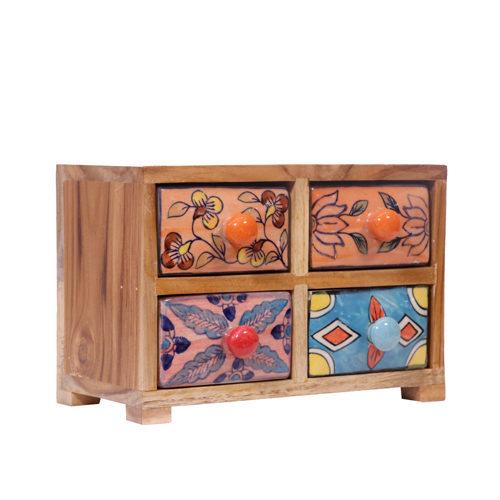 Simple Multiple Wide Teak Wooden Ceramic Drawer Chest Desk Organizer
