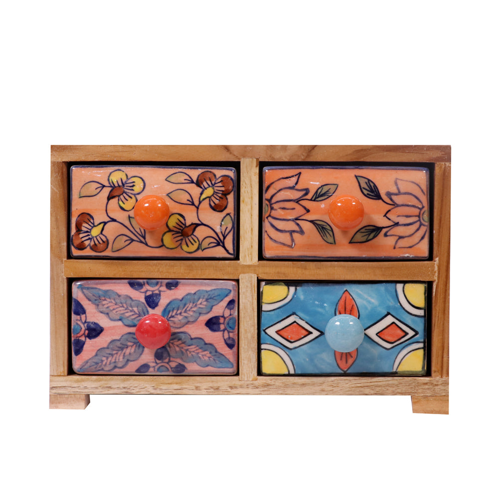 Simple Multiple Wide Teak Wooden Ceramic Drawer Chest Desk Organizer
