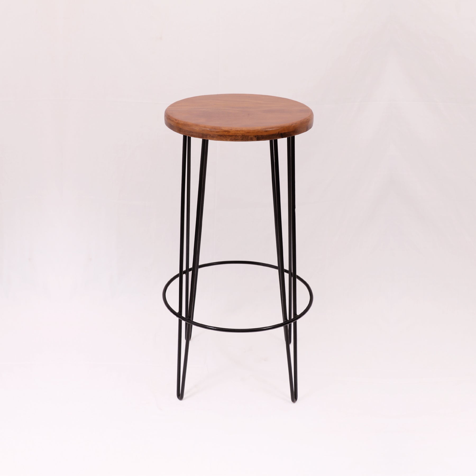 Contemporary Teak and Iron Stool Stool
