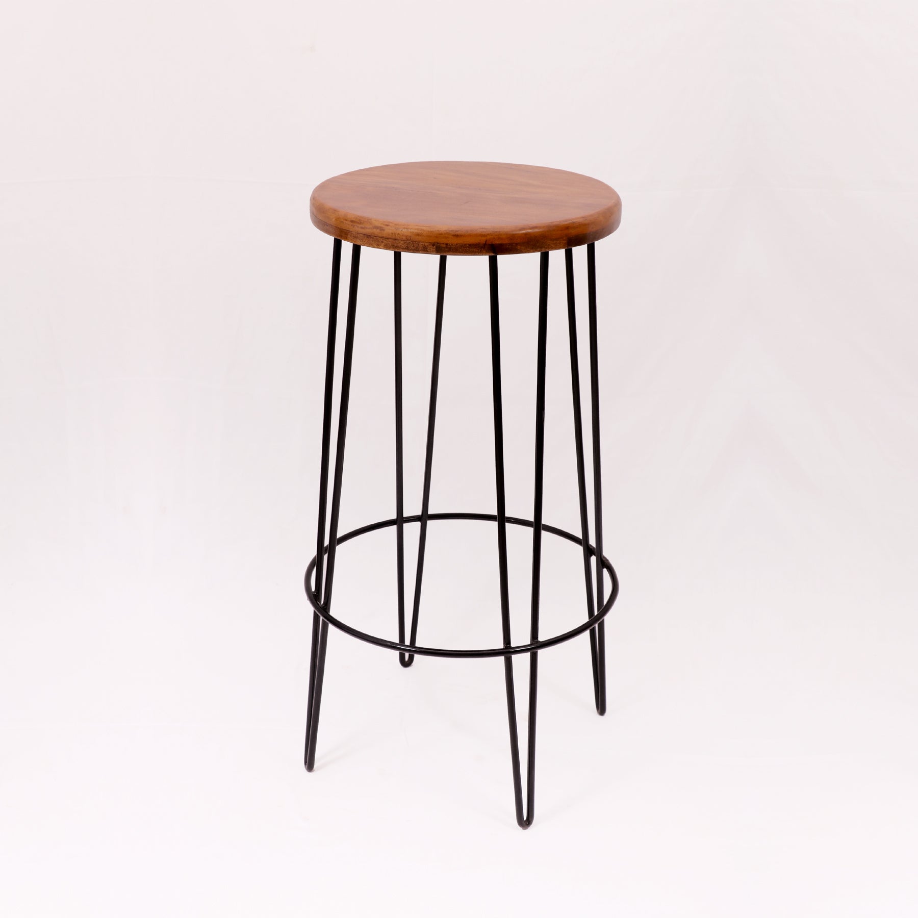 Contemporary Teak and Iron Stool Stool