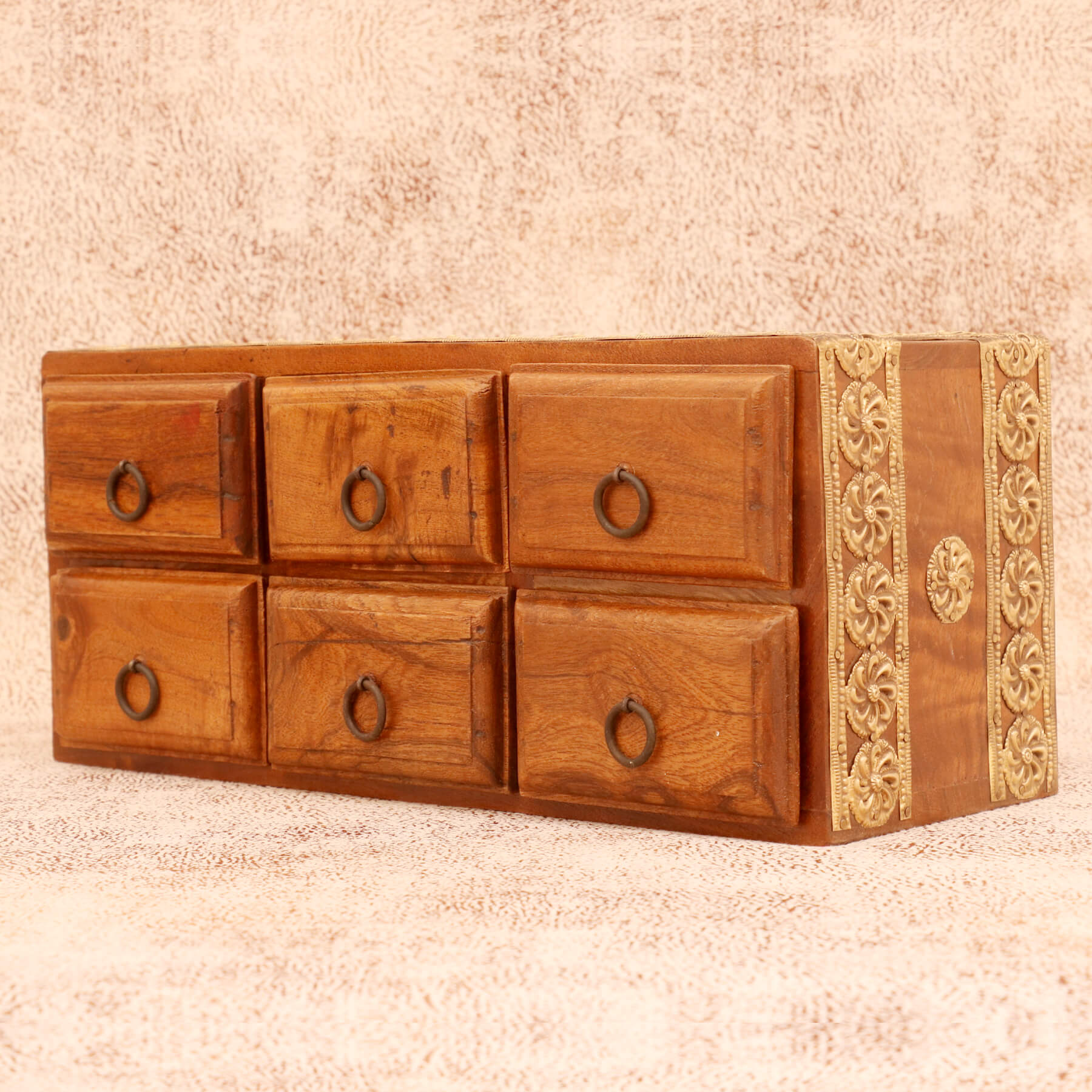 Classic Handmade Wide Six Drawer Chest (Natural Tone) Desk Organizer