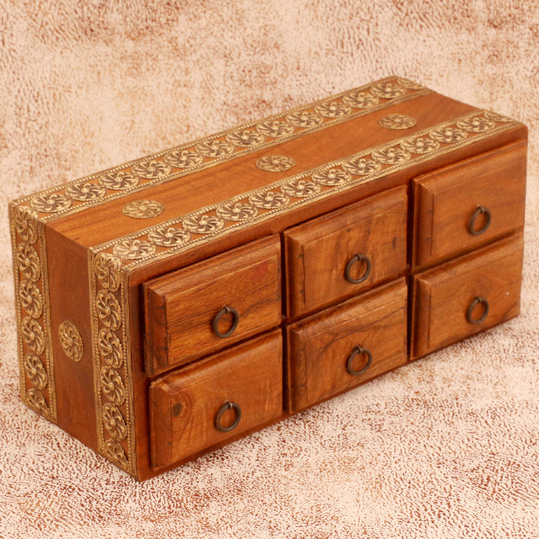 Classic Handmade Wide Six Drawer Chest (Natural Tone) Desk Organizer