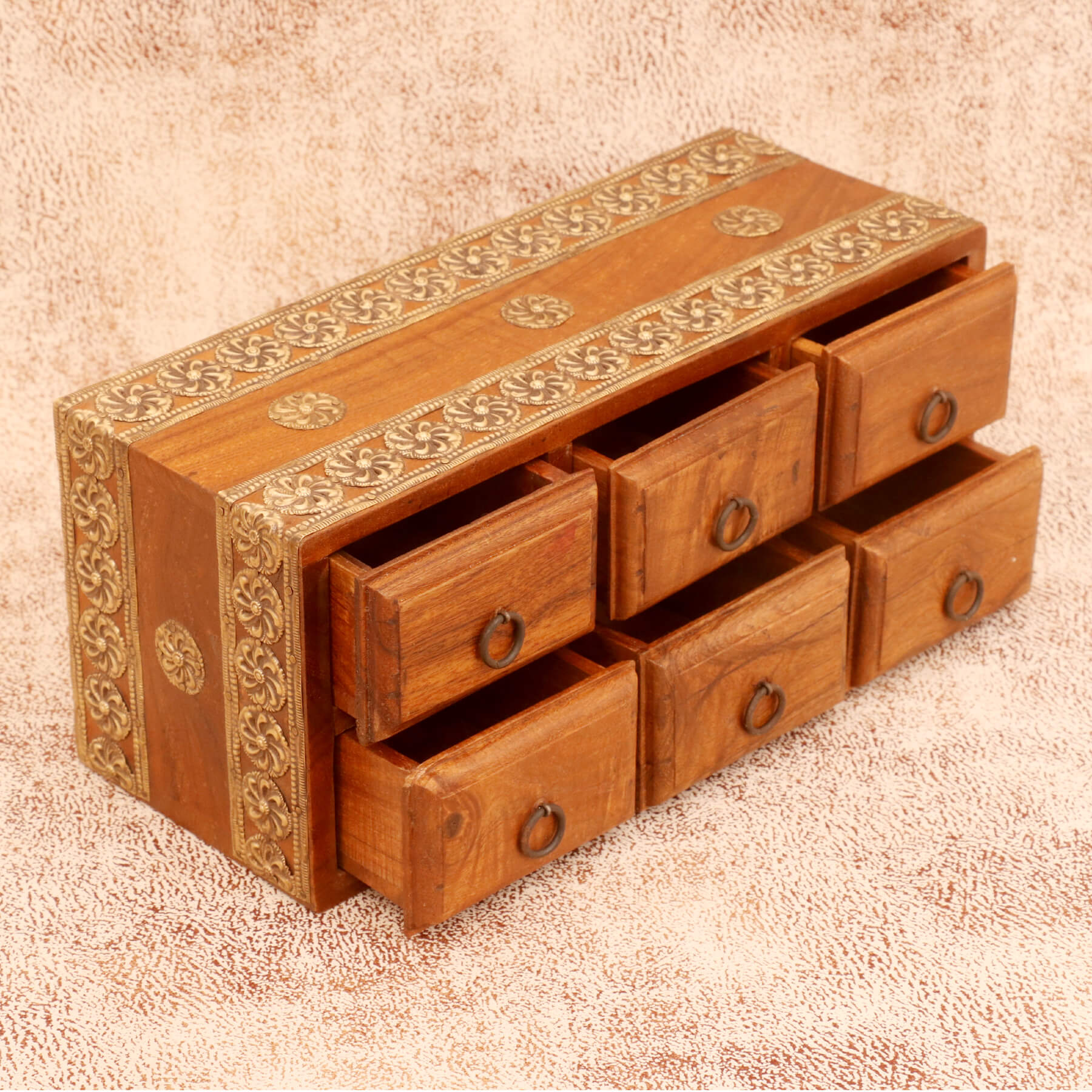 Classic Handmade Wide Six Drawer Chest (Natural Tone) Desk Organizer